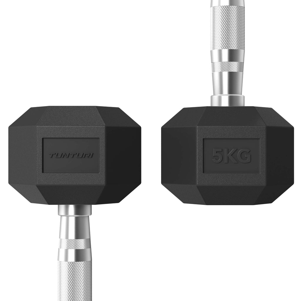 Tunturi Platinum Hex Rubber Dumbbell, 5kg, Pair afbeelding 3