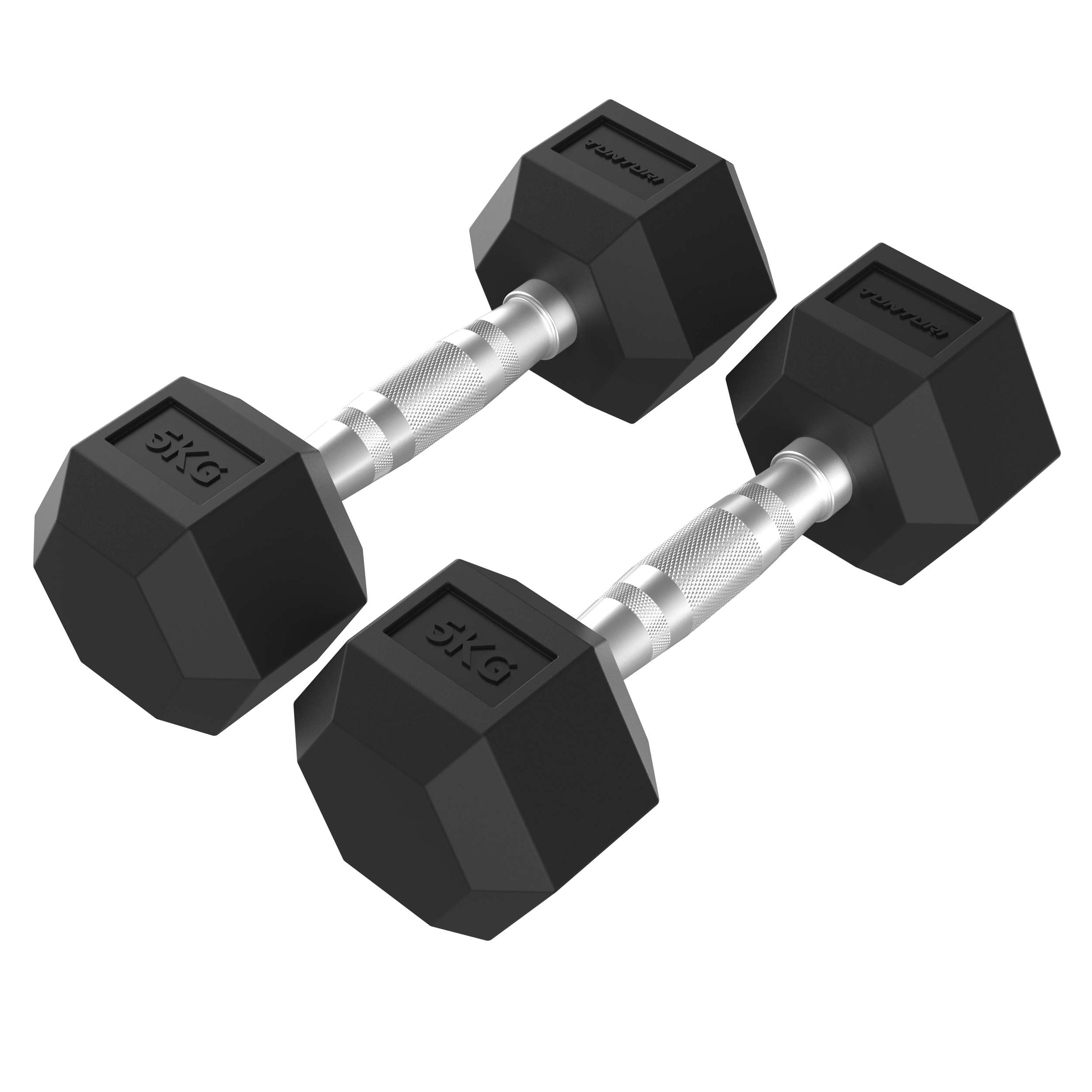 Tunturi Platinum Hex Rubber Dumbbell, 5kg, Pair