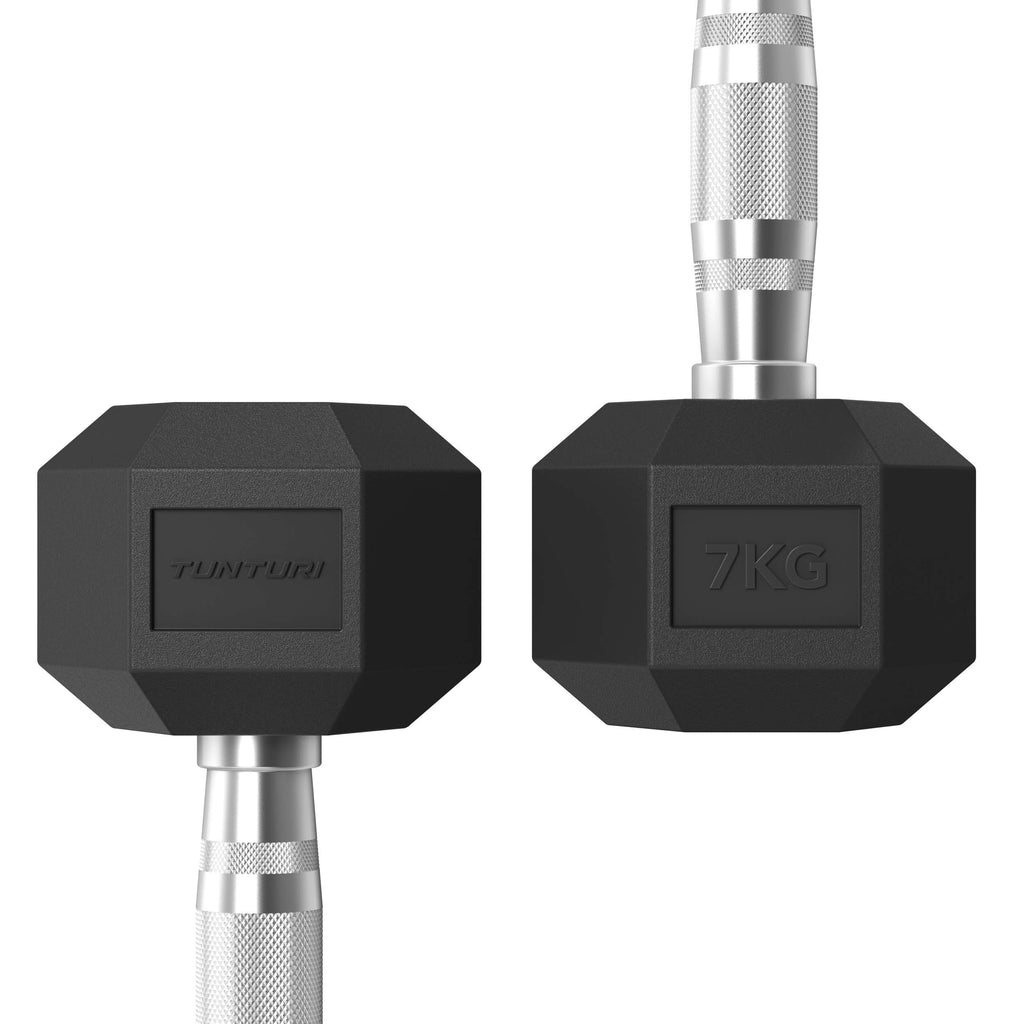 Tunturi Platinum Hex Rubber Dumbbell, 7kg afbeelding 3