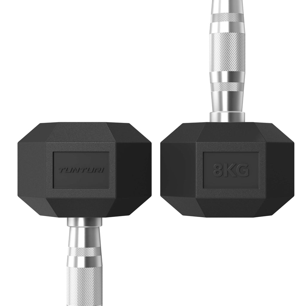 Tunturi Platinum Hex Rubber Dumbbell, 8kg afbeelding 3