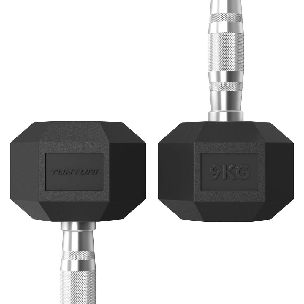 Tunturi Platinum Hex Rubber Dumbbell, 9kg afbeelding 3