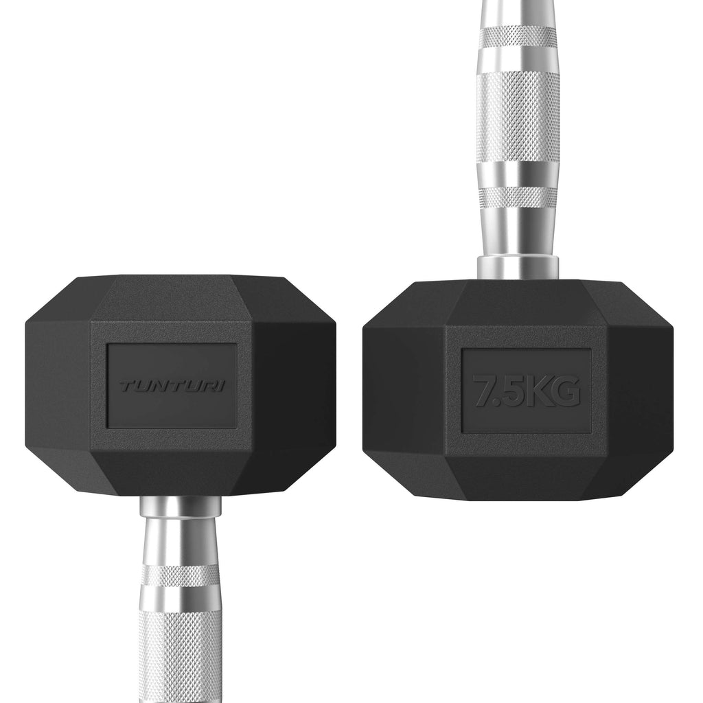 Tunturi Platinum Hex Rubber Dumbbell, 7.5kg afbeelding 3