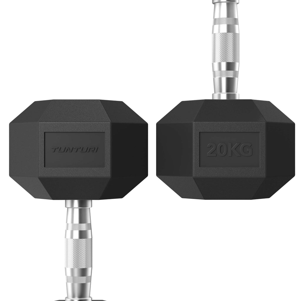 Tunturi Platinum Hex Rubber Dumbbell, 20kg afbeelding 3