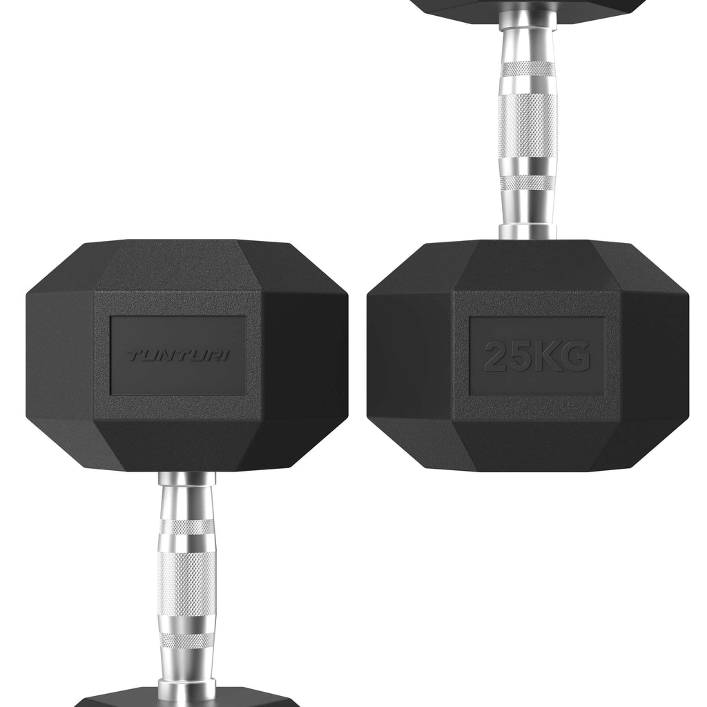 Tunturi Platinum Hex Rubber Dumbbell, 25kg afbeelding 3