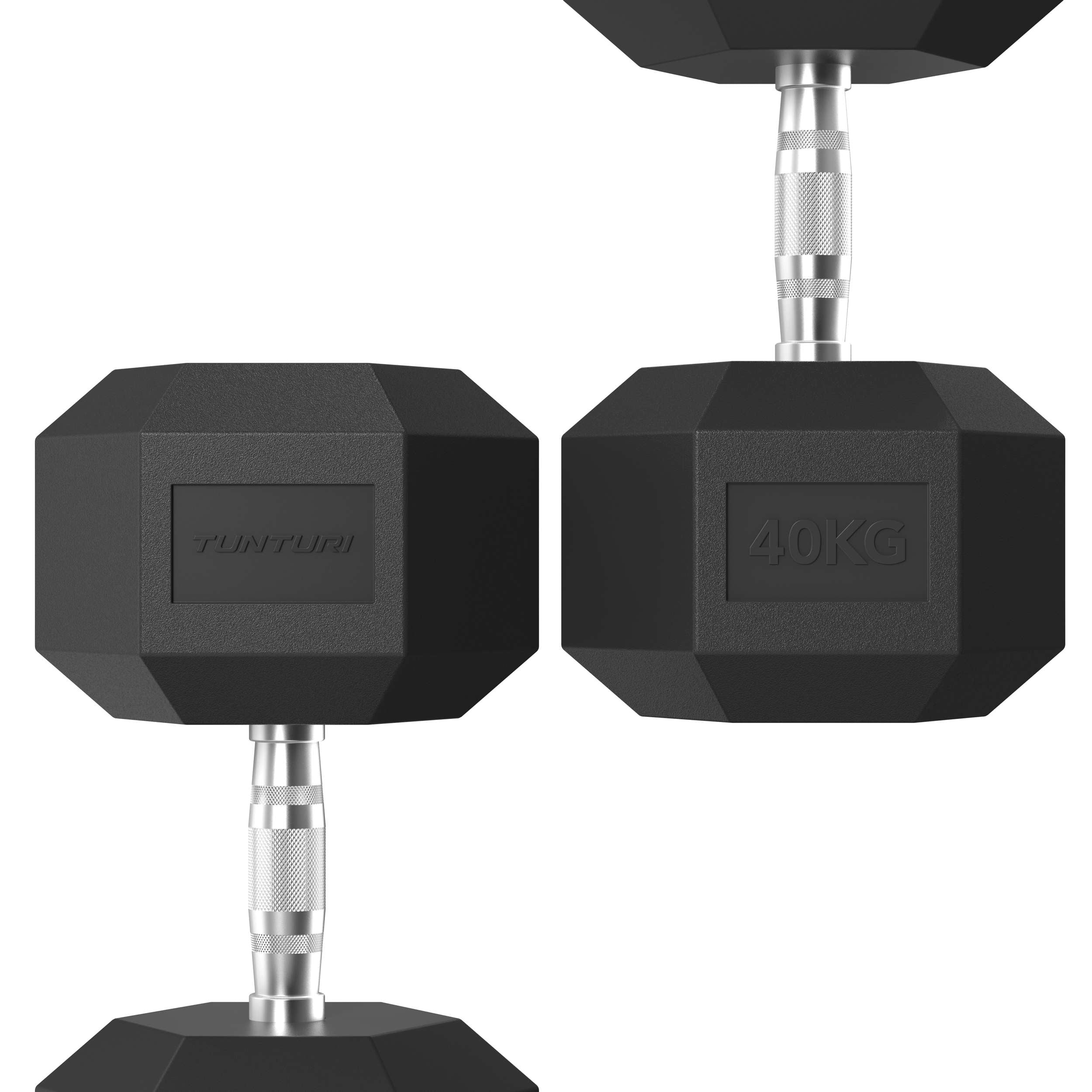 Tunturi Platinum Hex Rubber Dumbbell, 40kg afbeelding 3