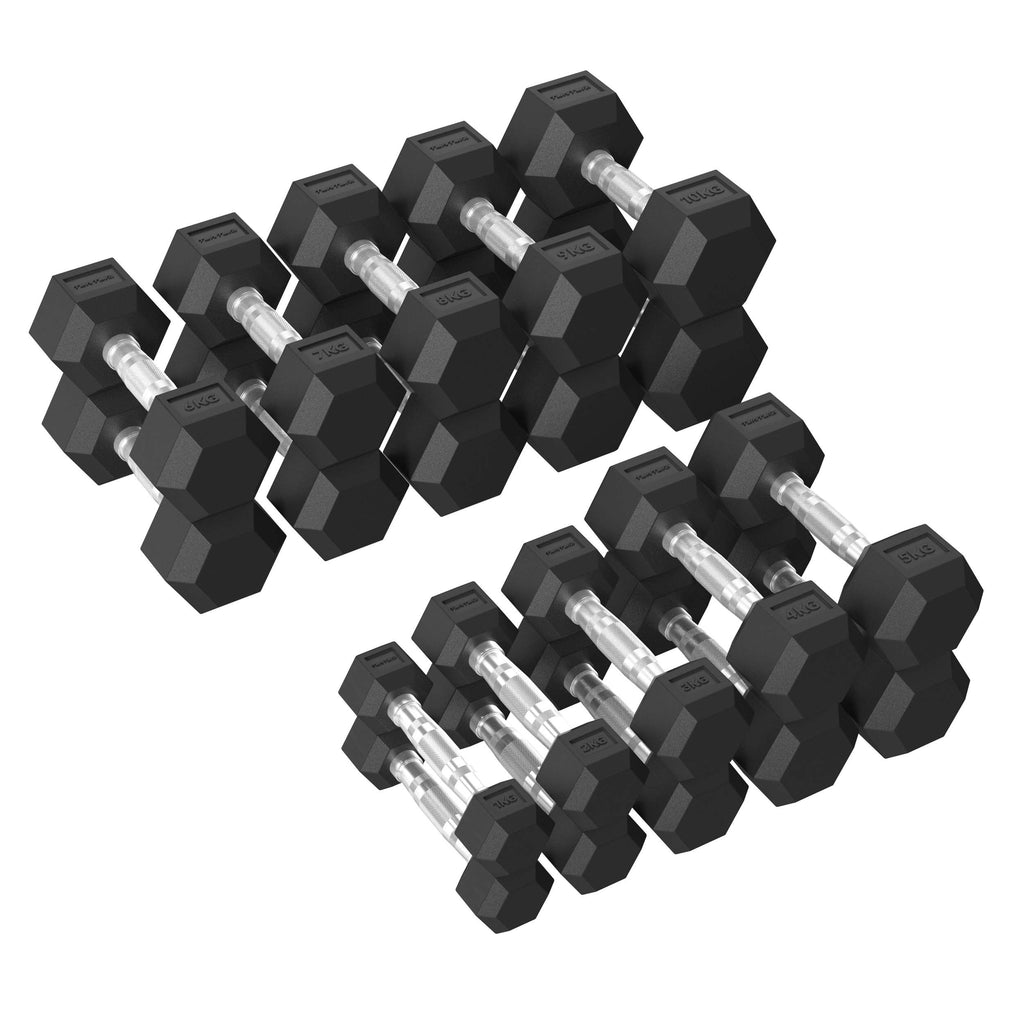 Tunturi Platinum Hex Rubber Dumbbell Set, 1-10kg