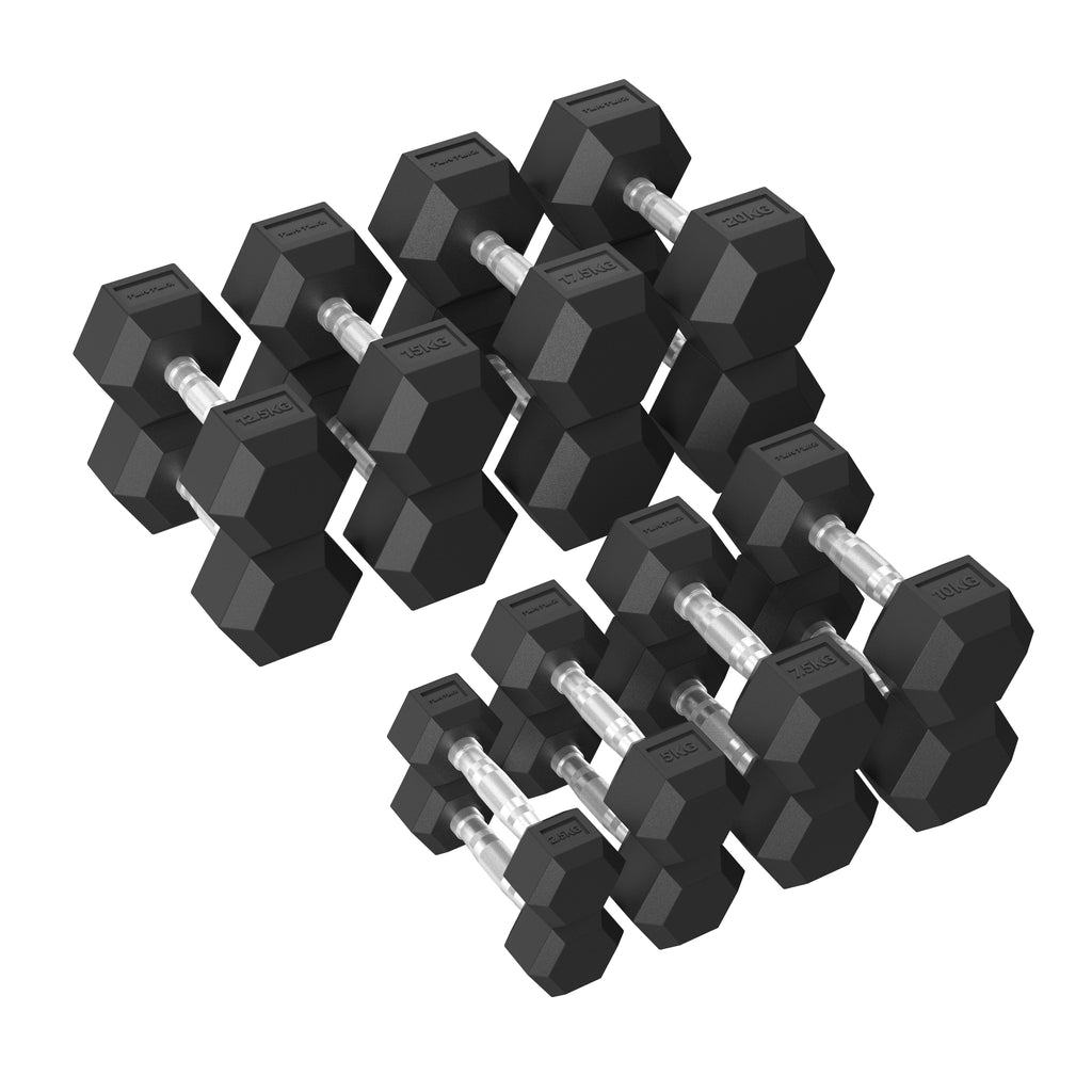 Tunturi Platinum Hex Rubber Dumbbell Set, 2.5-20kg