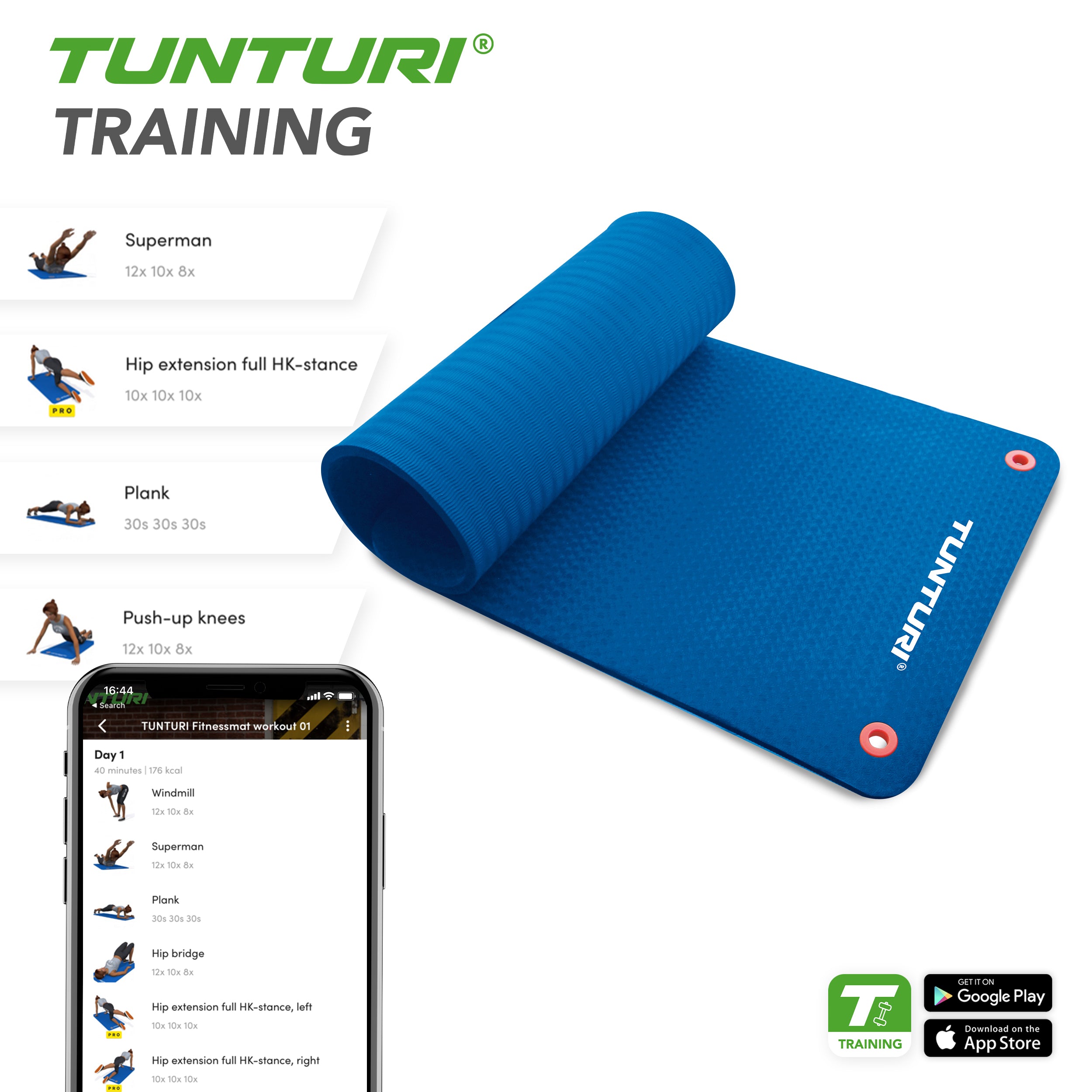 Tunturi Fitnessmat Pro 140cm - Blue afbeelding 3