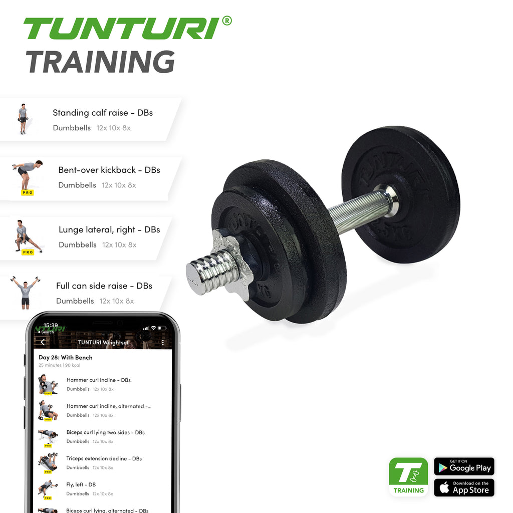 Tunturi Dumbbellset 10kg with 1 Bar Screw afbeelding 4