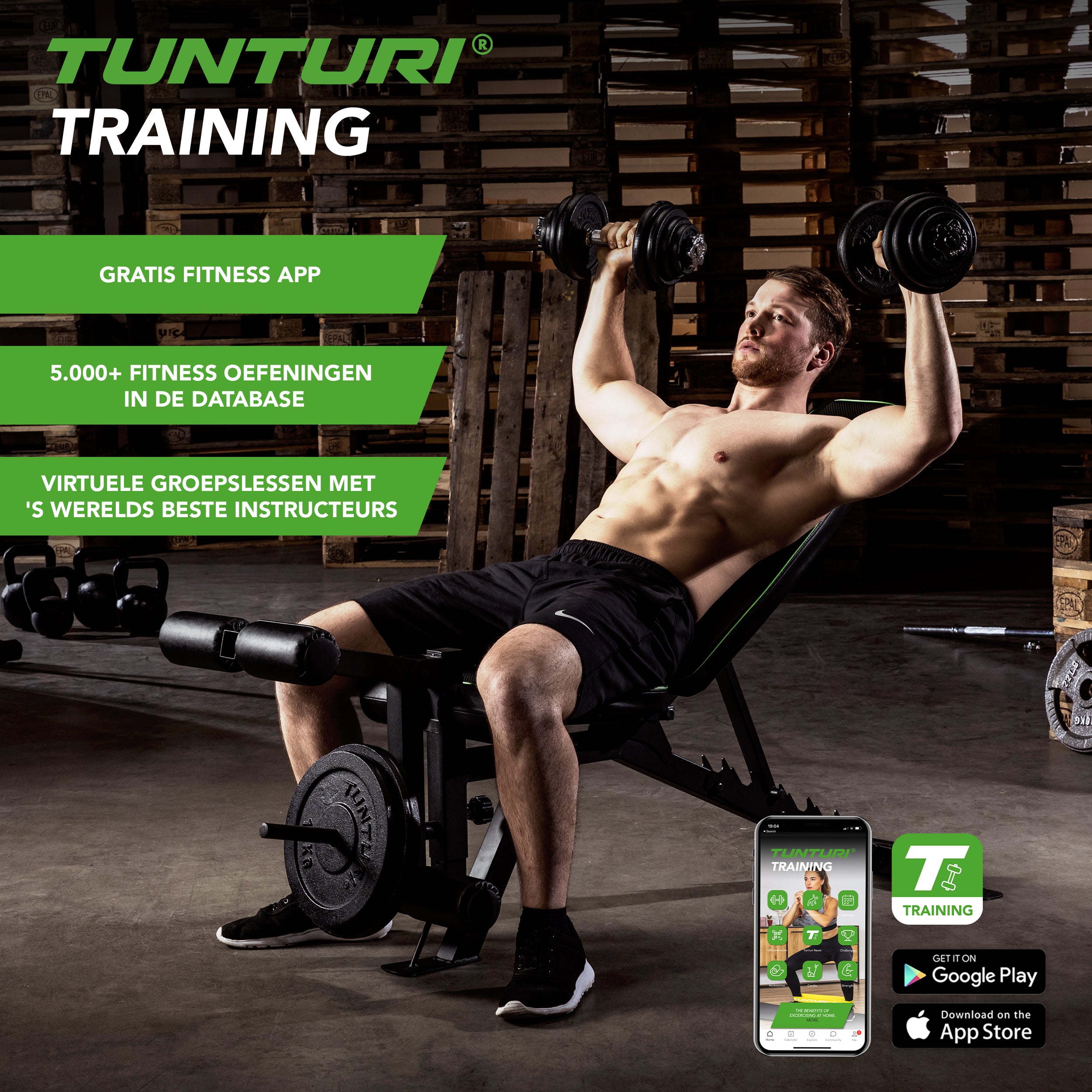 Tunturi Dumbbellset 15kg - with 1 Bar Screw afbeelding 2