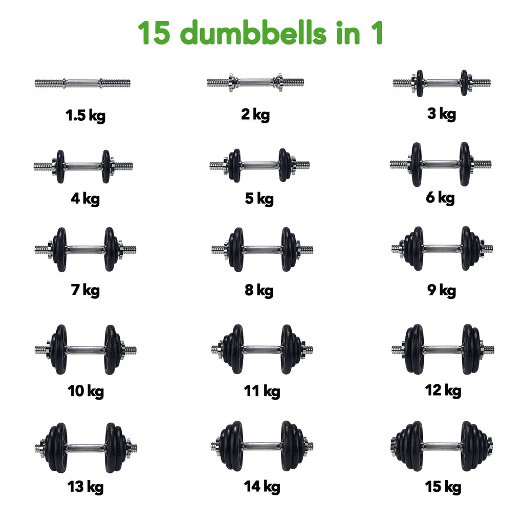 Tunturi Dumbbellset 15kg - with 1 Bar Screw afbeelding 4