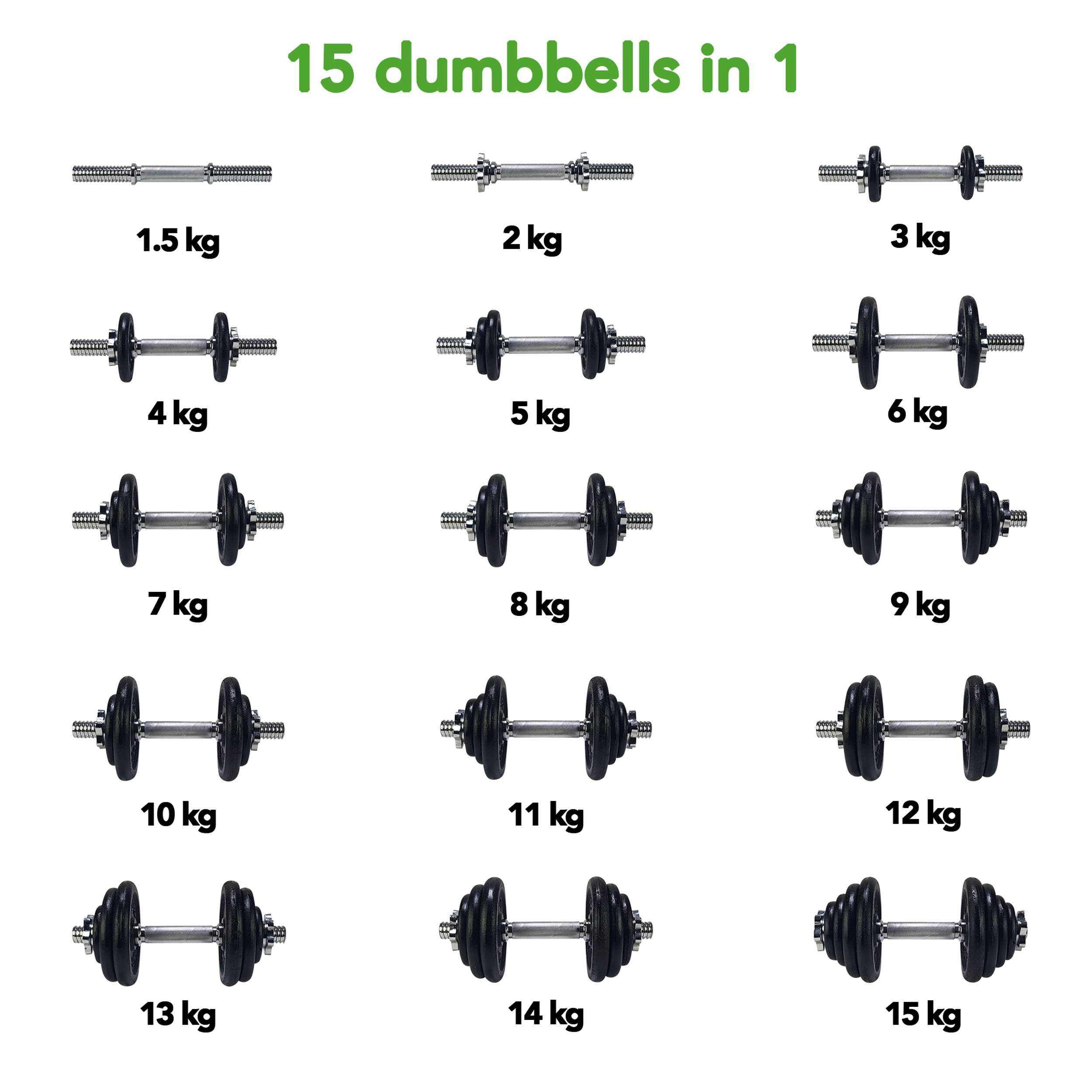 Tunturi Dumbbellset 15kg - with 1 Bar Screw afbeelding 4