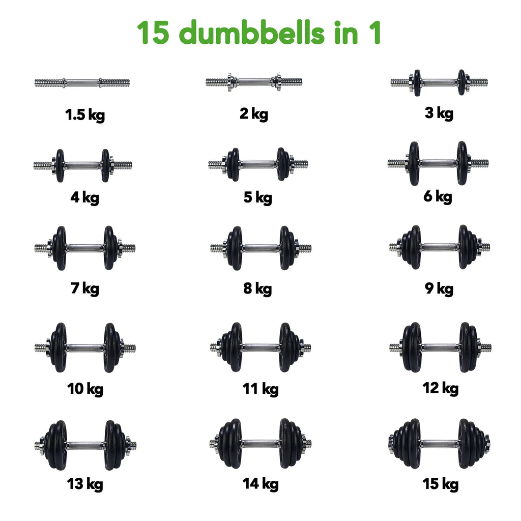 Tunturi Dumbbellset 15kg - with 1 Bar Screw afbeelding 4