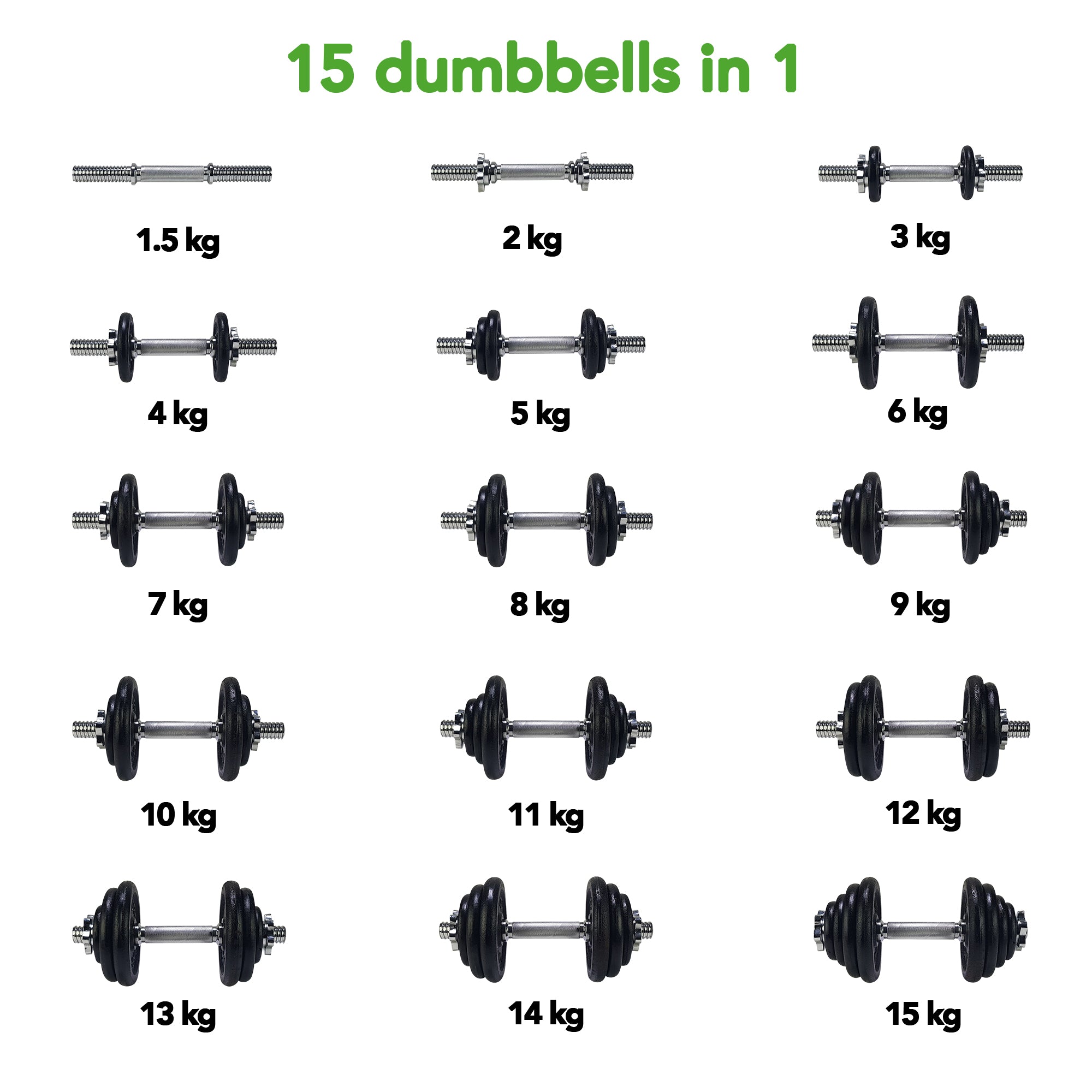Tunturi Dumbbellset 15kg - with 1 Bar Screw afbeelding 4