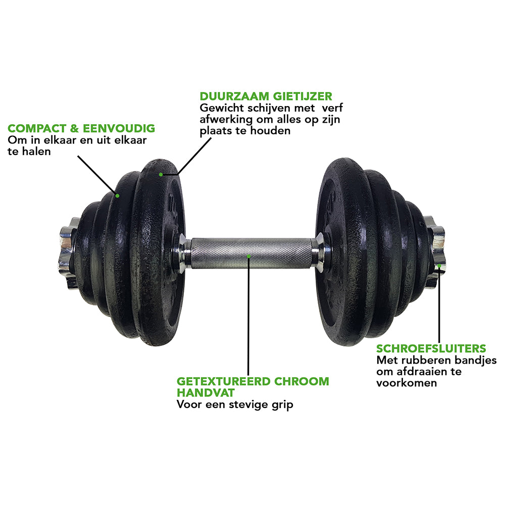 Tunturi Dumbbellset 15kg - with 1 Bar Screw afbeelding 6