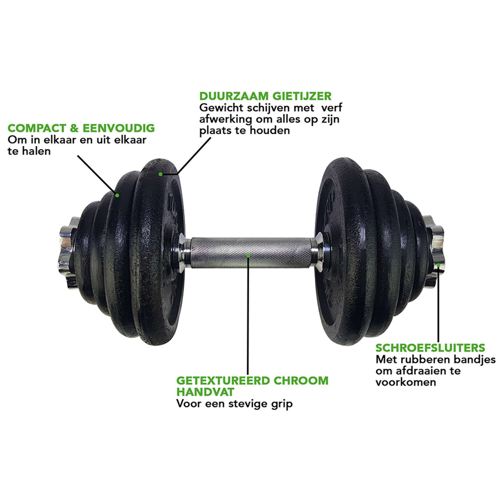 Tunturi Dumbbellset 15kg - with 1 Bar Screw afbeelding 6