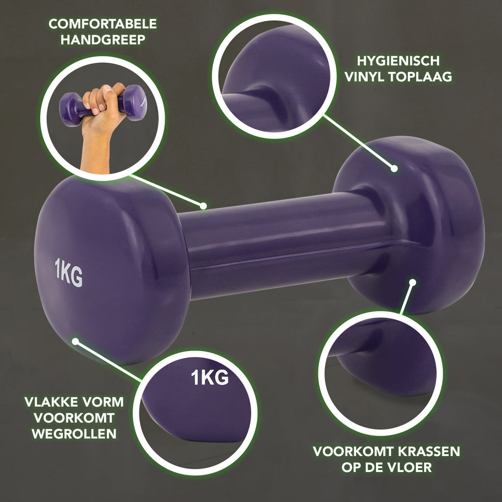 Tunturi Vinyl Dumbbells 1.0kg, Purple, Pair afbeelding 2