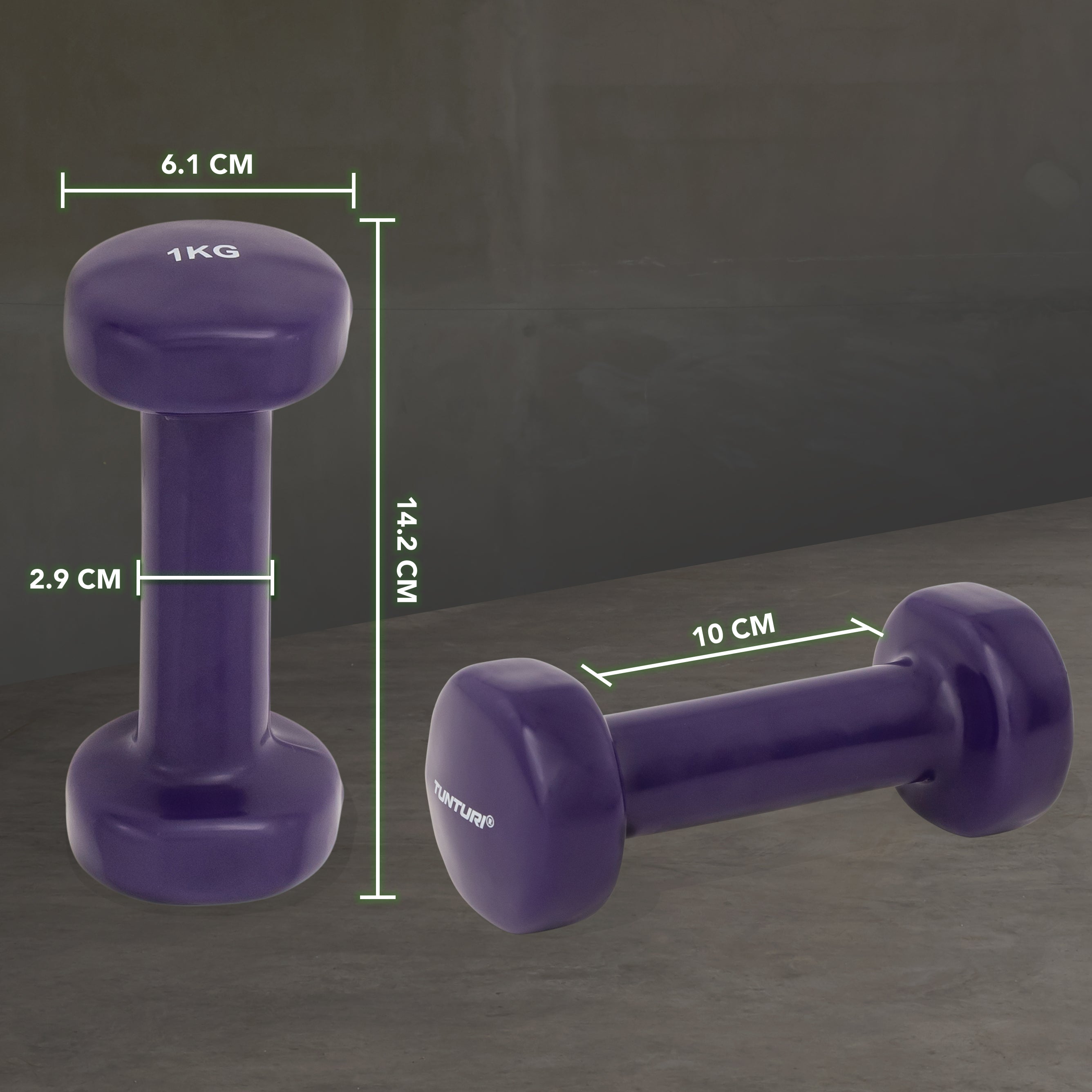 Tunturi Vinyl Dumbbells 1.0kg, Purple, Pair afbeelding 3