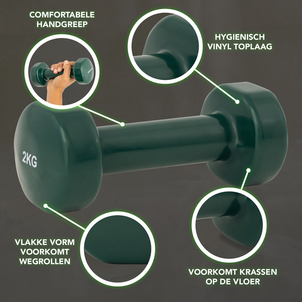 Tunturi Vinyl Dumbbells 2.0kg, Green, Pair afbeelding 2