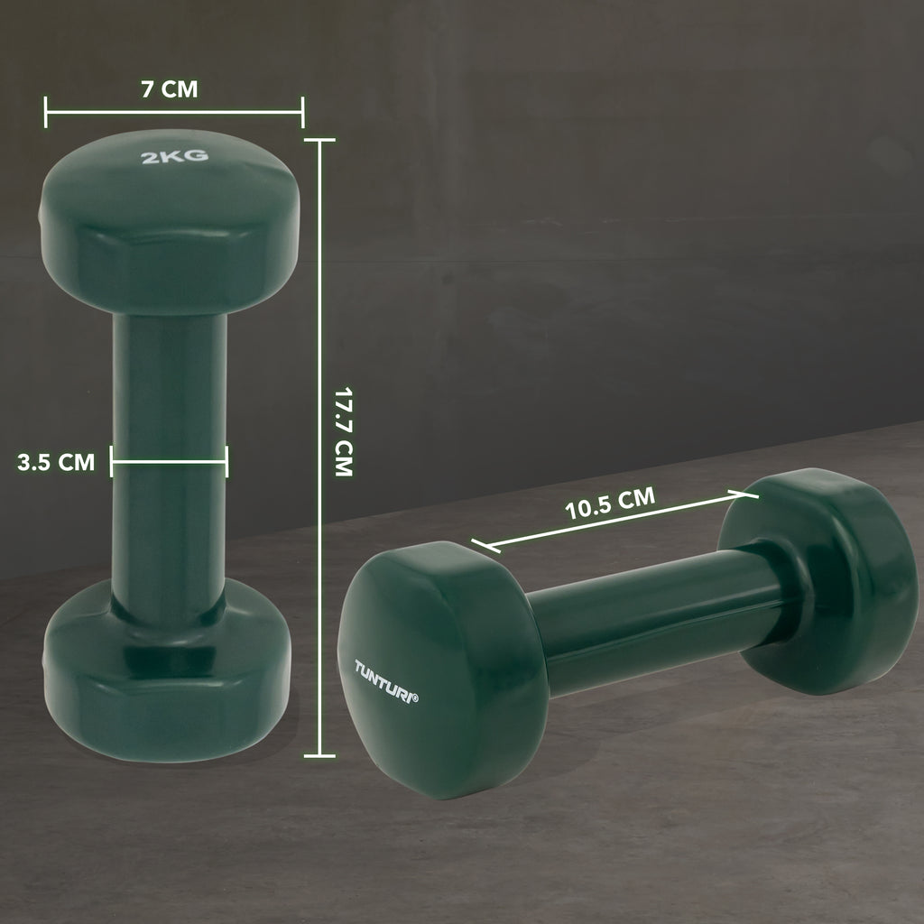 Tunturi Vinyl Dumbbells 2.0kg, Green, Pair afbeelding 3