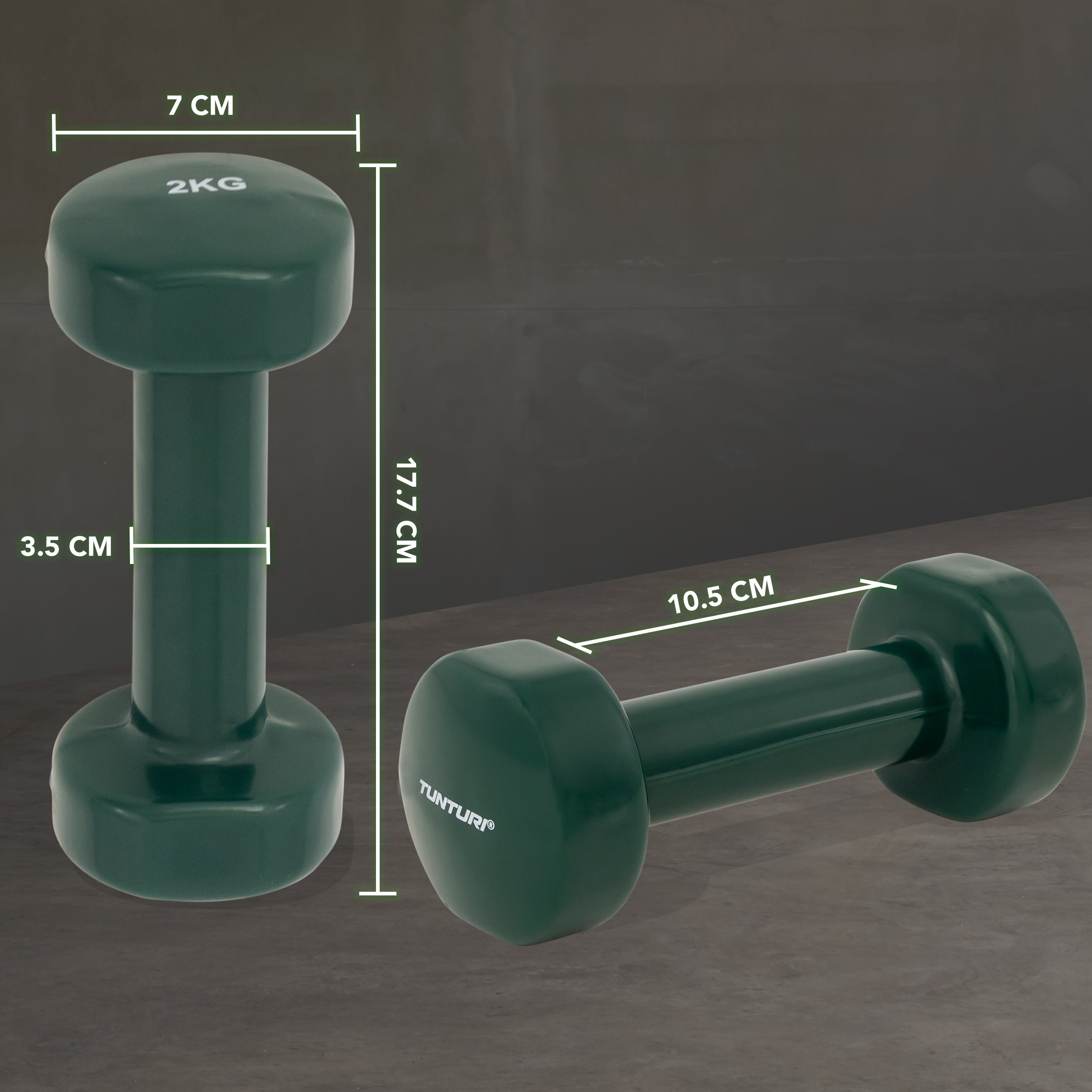 Tunturi Vinyl Dumbbells 2.0kg, Green, Pair afbeelding 3