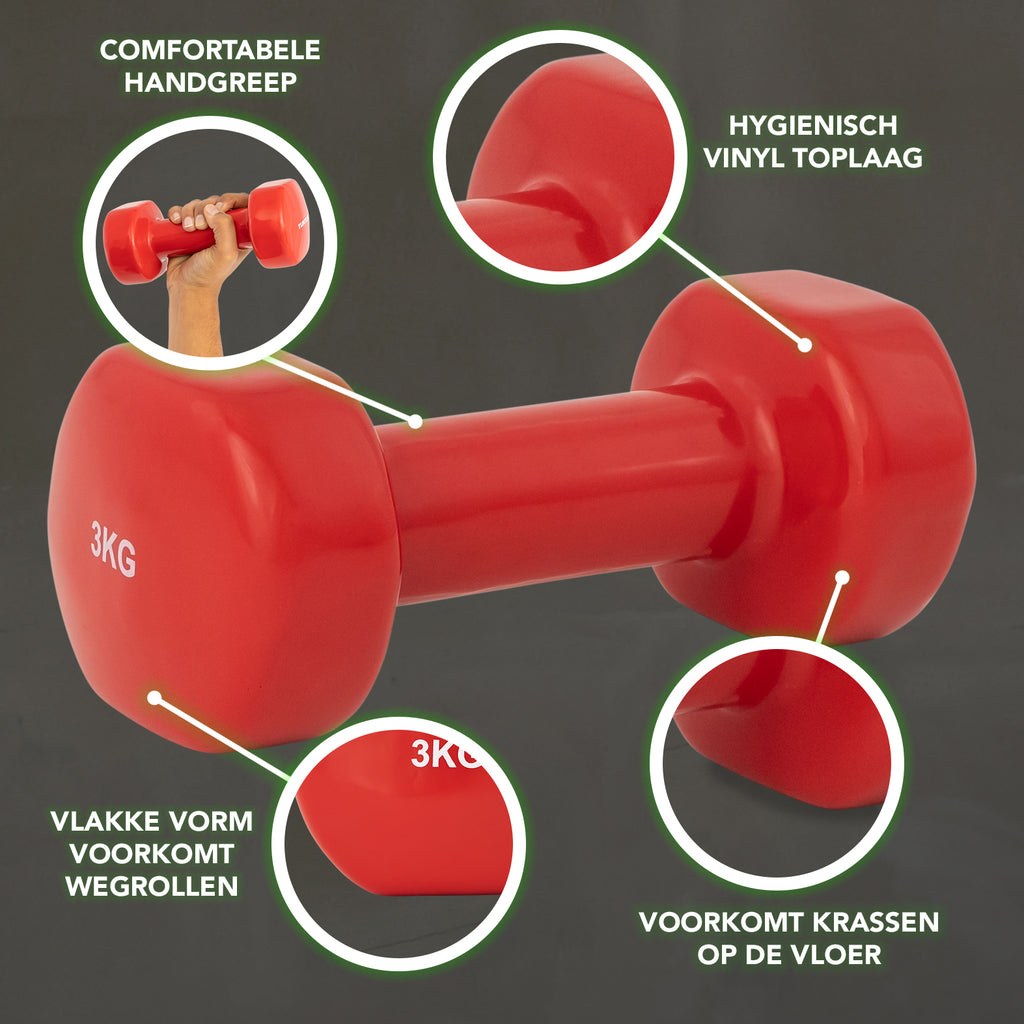 Tunturi Vinyl Dumbbells 3.0kg, Red, Pairc afbeelding 2