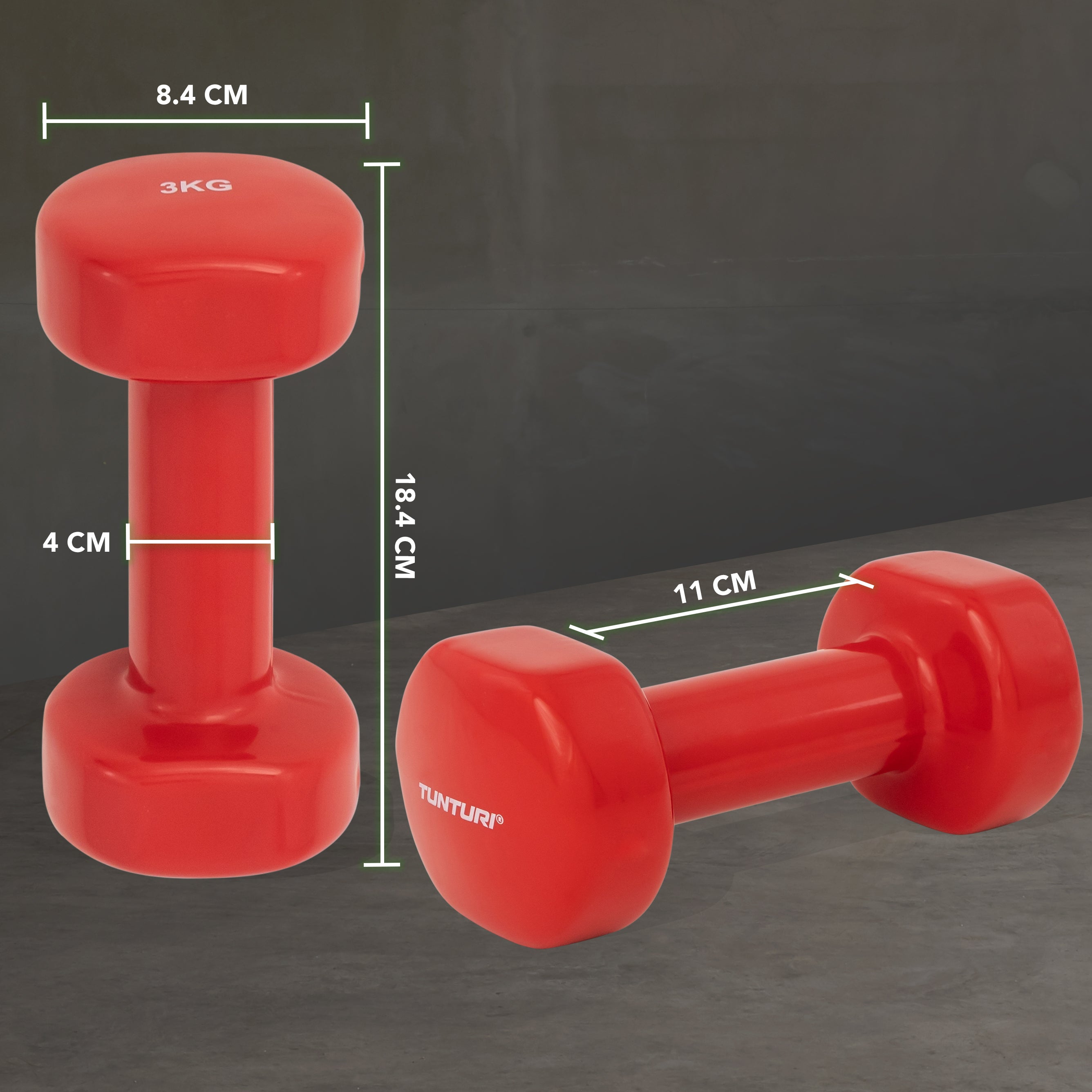 Tunturi Vinyl Dumbbells 3.0kg, Red, Pairc afbeelding 3