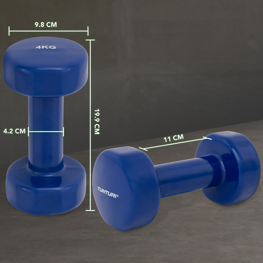 Tunturi Vinyl Dumbbells 4.0kg, Blue, Pairc afbeelding 3