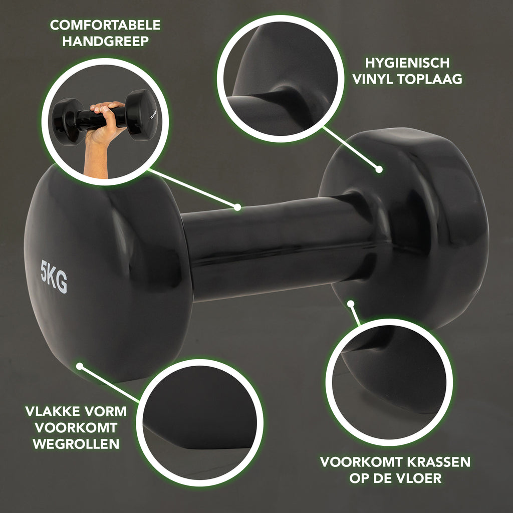 Tunturi Vinyl Dumbbells 5.0kg, Black, Pairc afbeelding 2