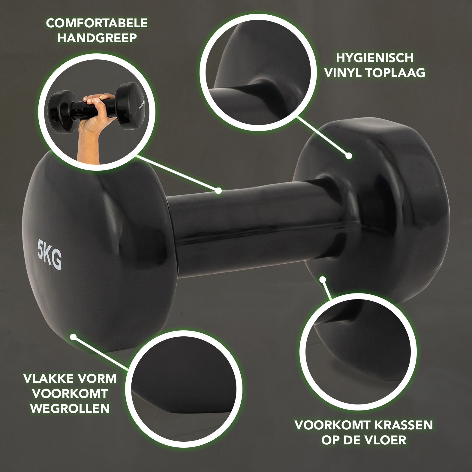Tunturi Vinyl Dumbbells 5.0kg, Black, Pairc afbeelding 2