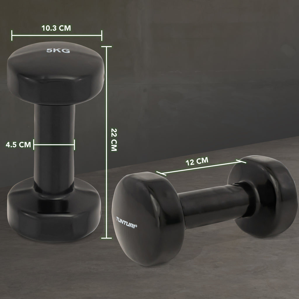 Tunturi Vinyl Dumbbells 5.0kg, Black, Pairc afbeelding 3