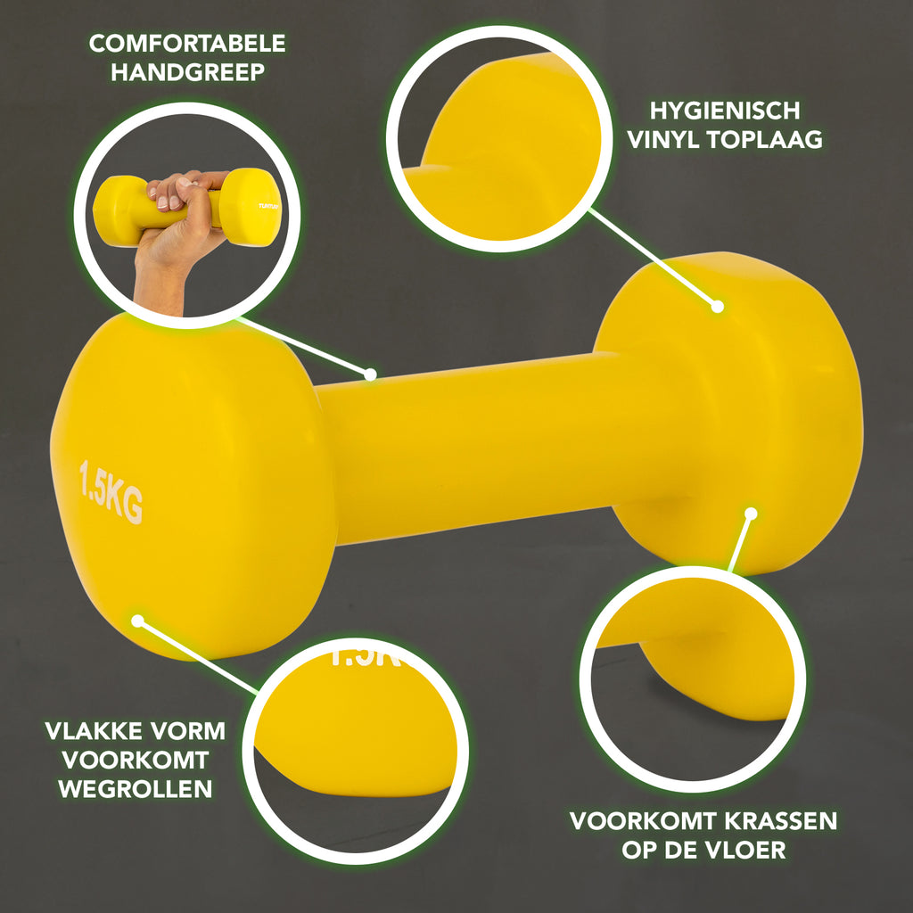 Tunturi Vinyl Dumbbells 1.5kg, Yellow, Pairs afbeelding 2