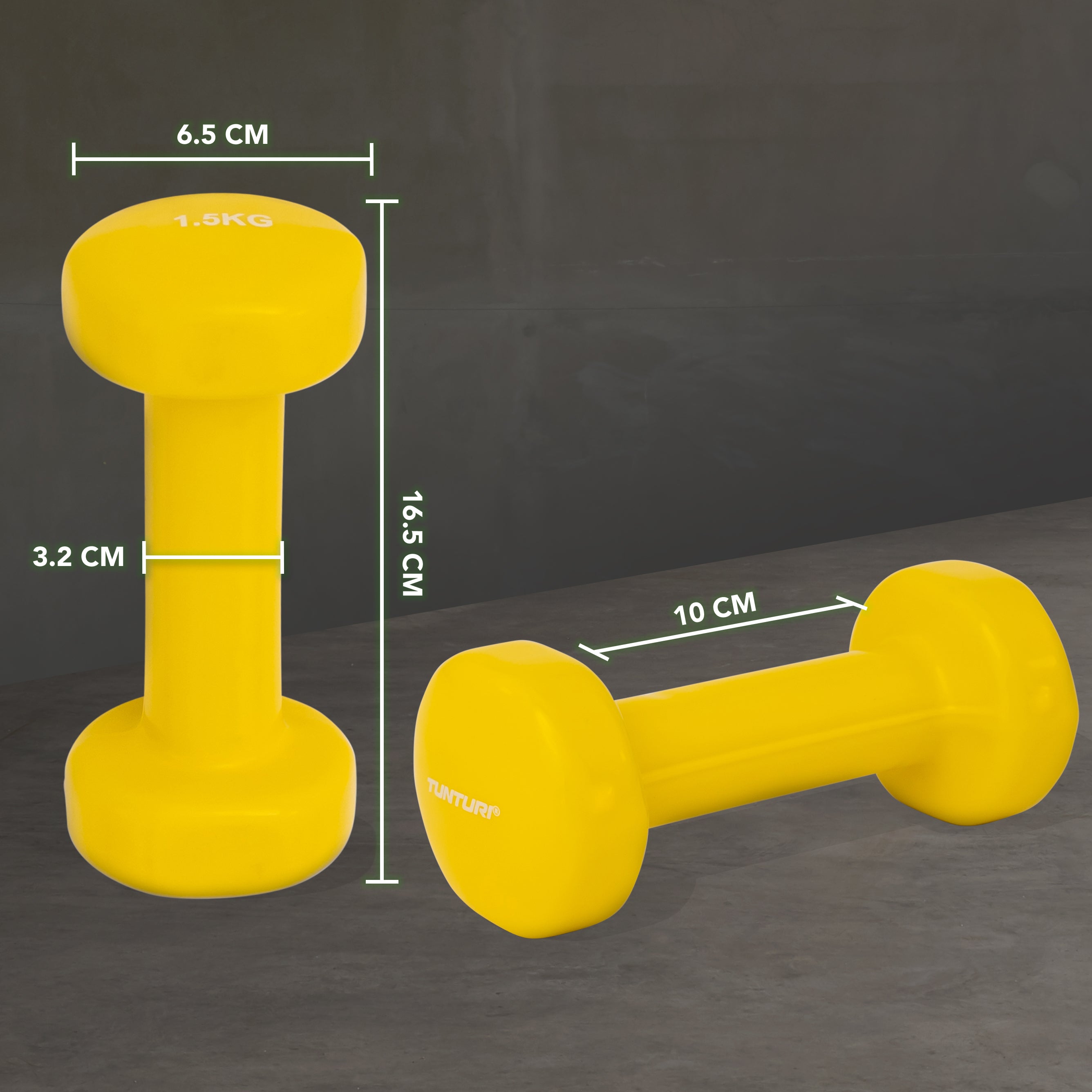 Tunturi Vinyl Dumbbells 1.5kg, Yellow, Pairs afbeelding 3
