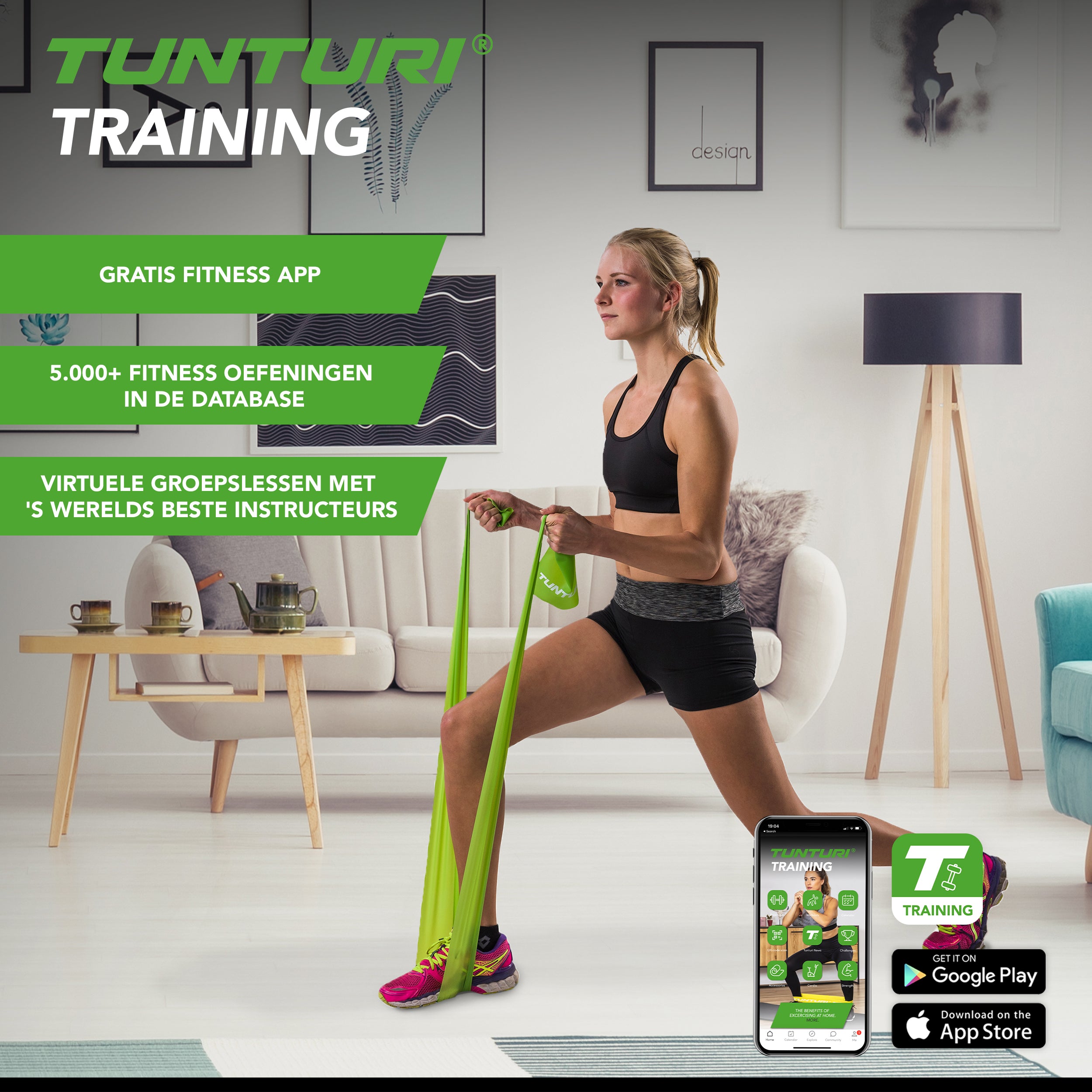 Tunturi Resistance Band, Medium, Greenc afbeelding 2