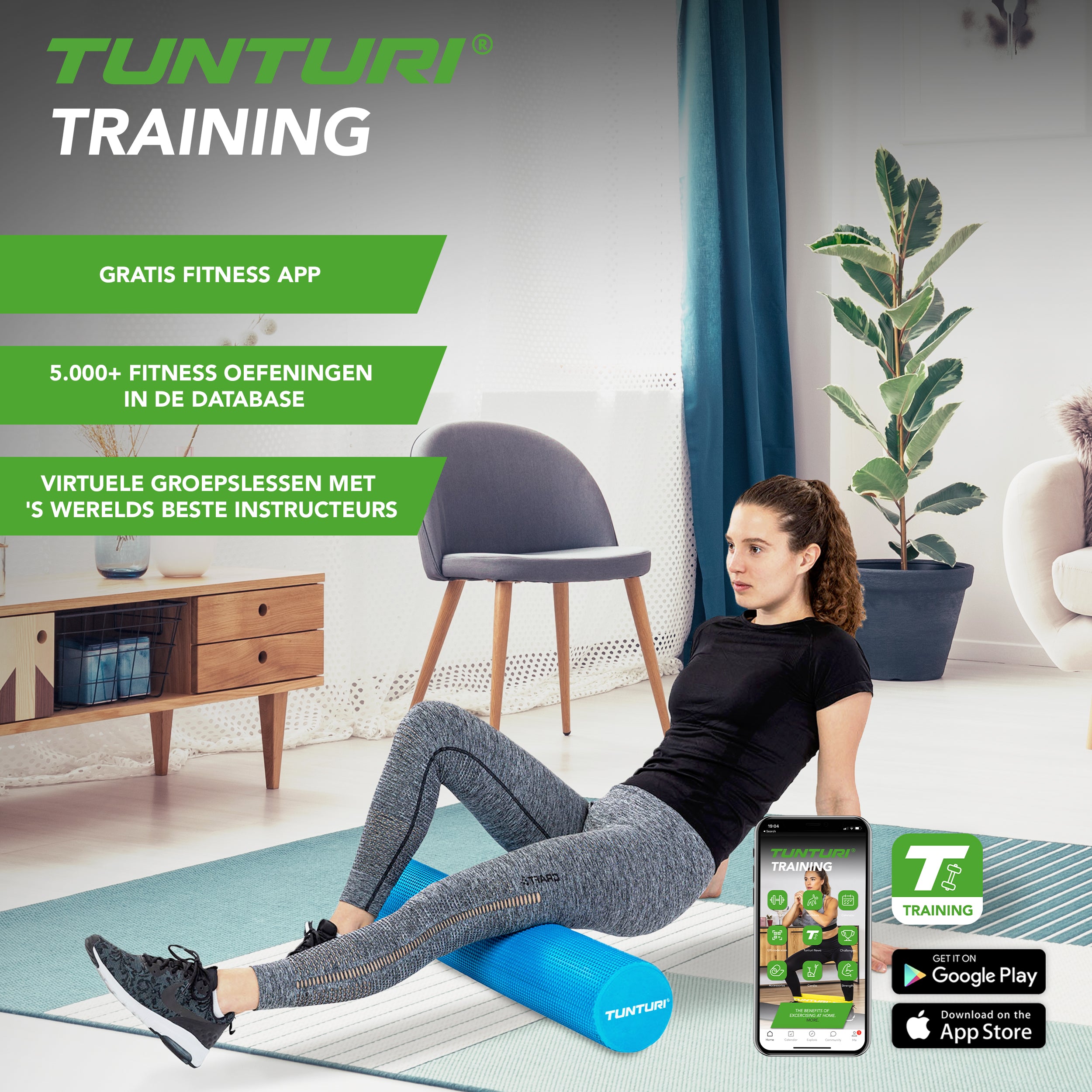 Tunturi Yoga Massage Roller 90cm EVA afbeelding 2