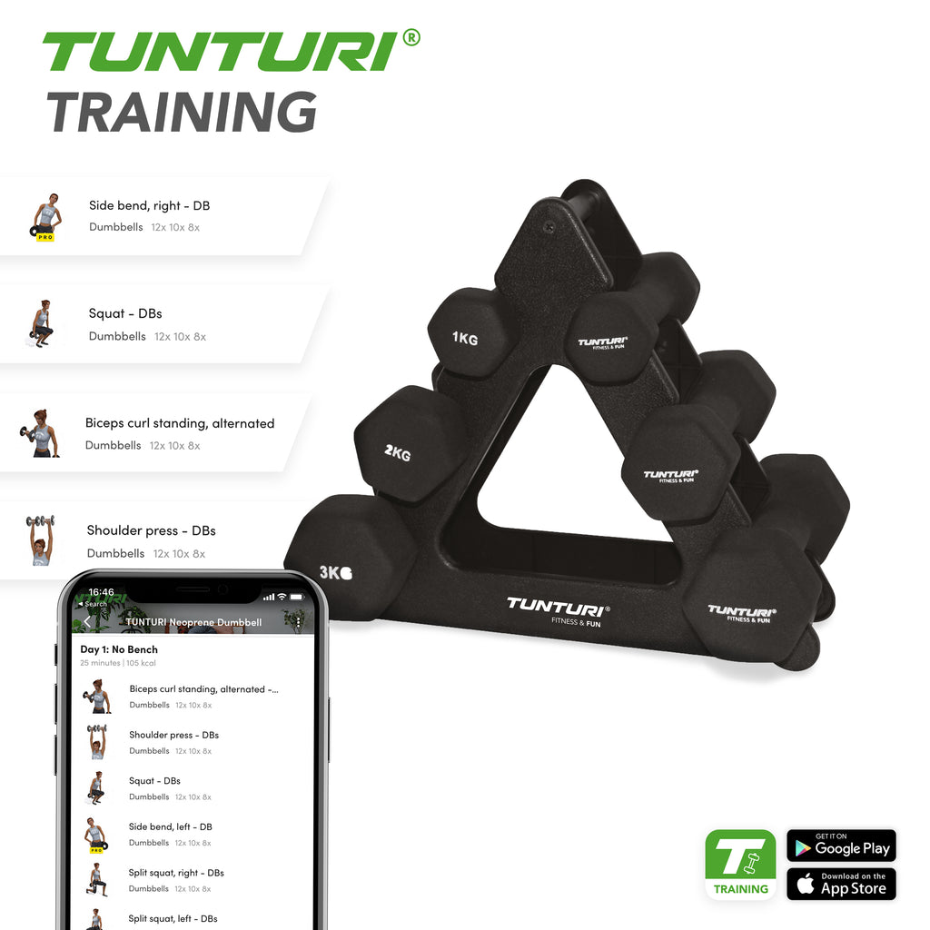 Tunturi Neoprene Dumbellset 3Prs+Stand afbeelding 4