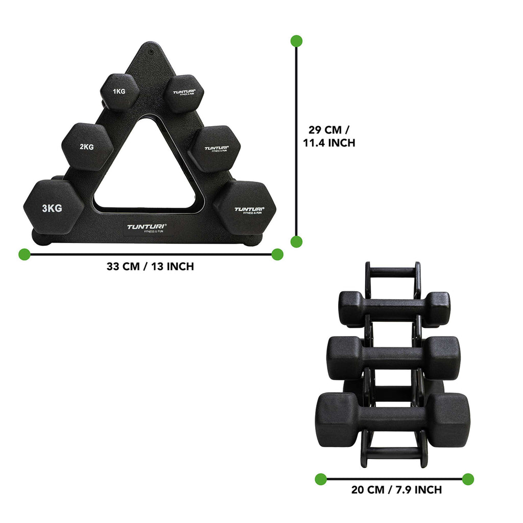 Tunturi Neoprene Dumbellset 3Prs+Stand afbeelding 7
