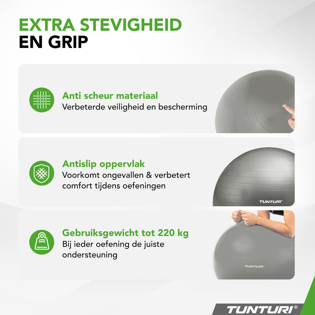 Tunturi Gymball 75cm, Silver, Anti Burst afbeelding 4