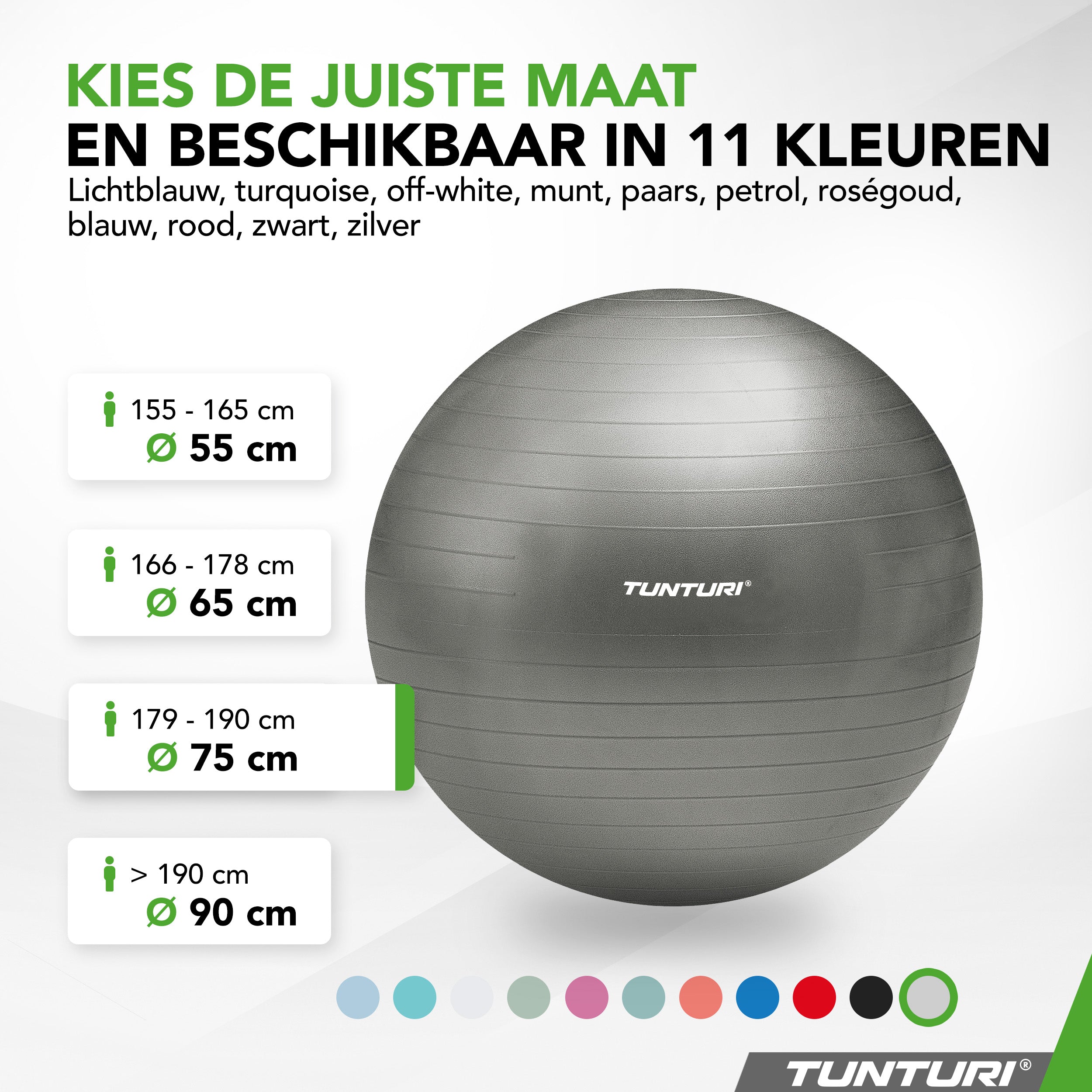 Tunturi Gymball 75cm, Silver, Anti Burst afbeelding 8
