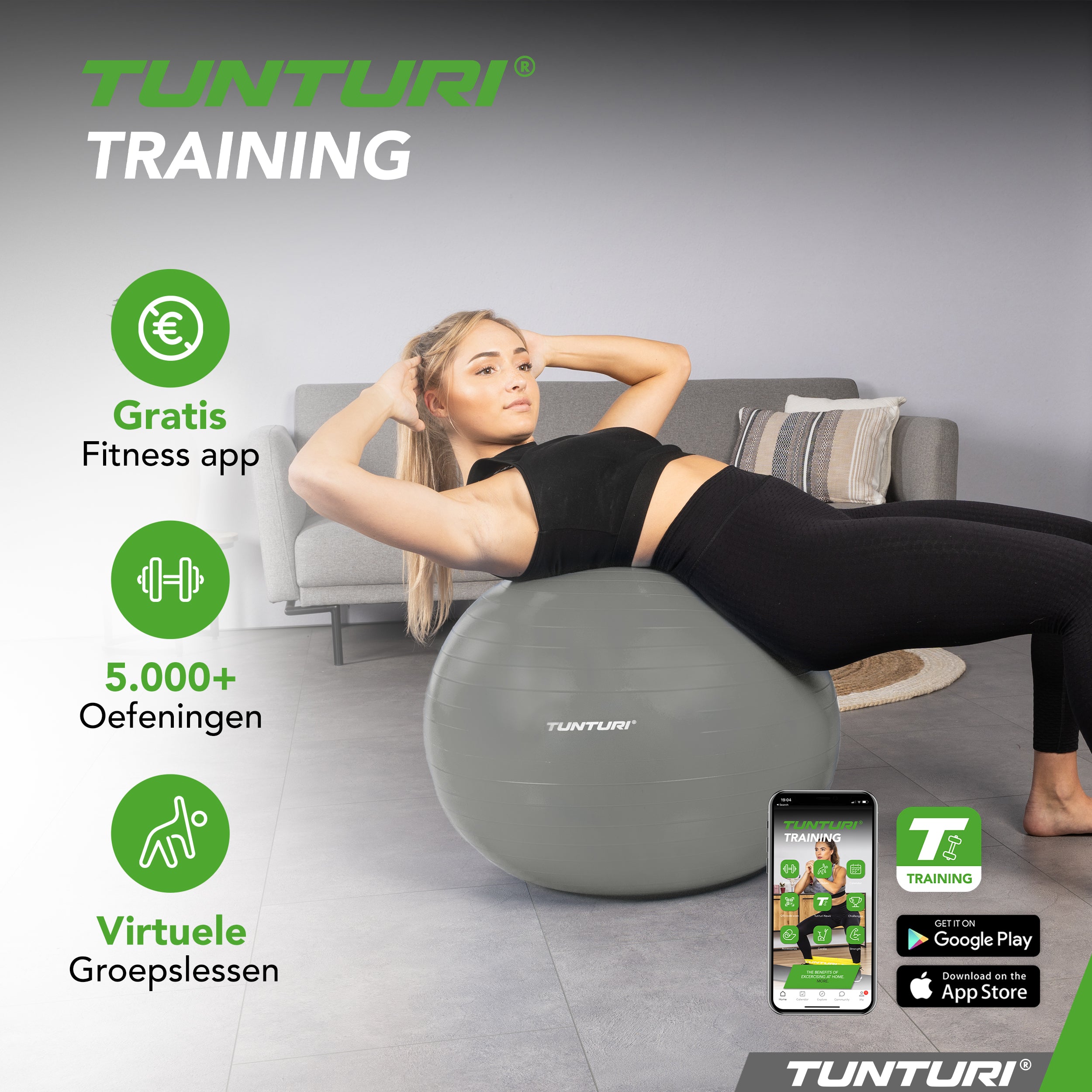 Tunturi Gymball 90cm, Silver, Anti Burst afbeelding 7