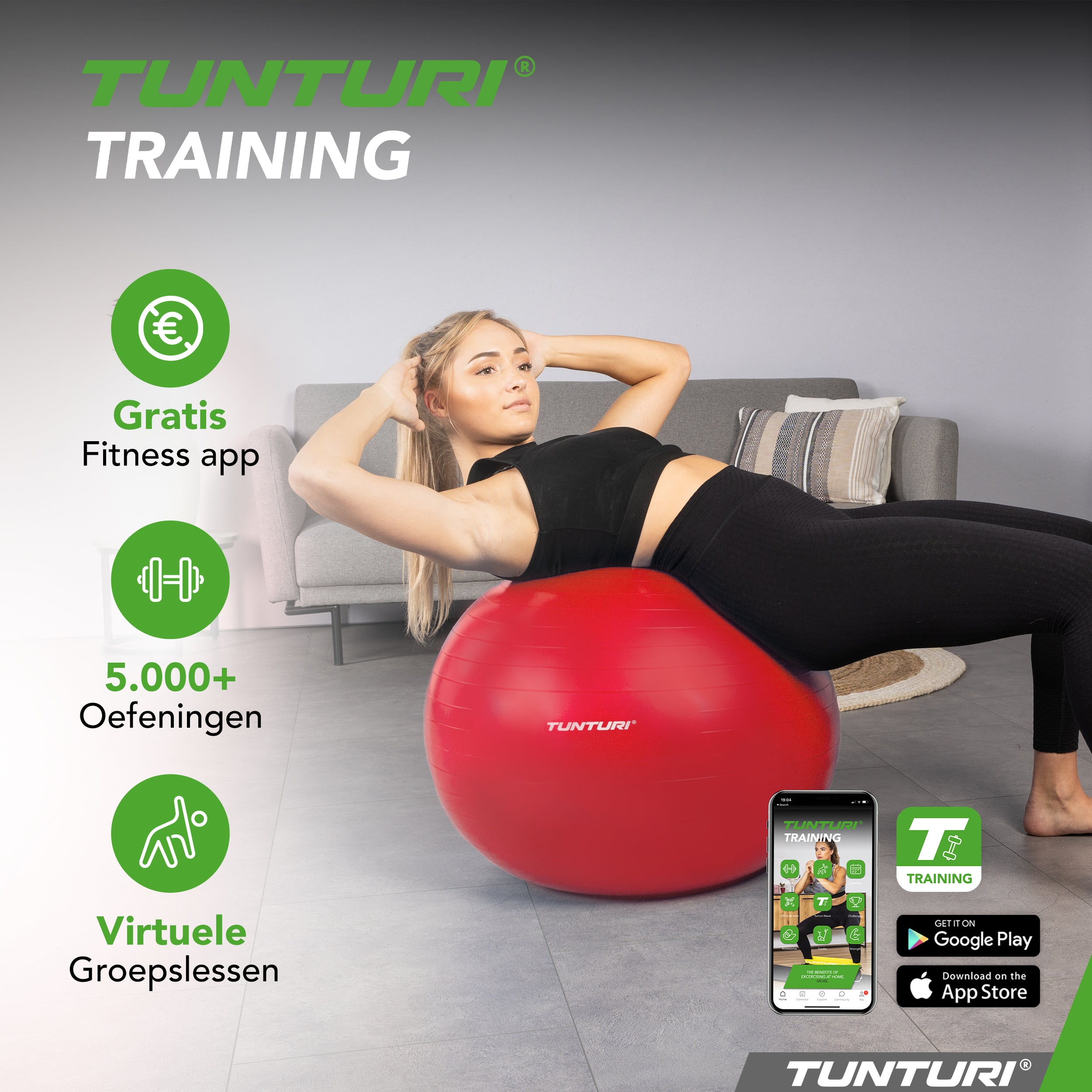 Tunturi Gymball 55cm, Red, Anti Burst afbeelding 7