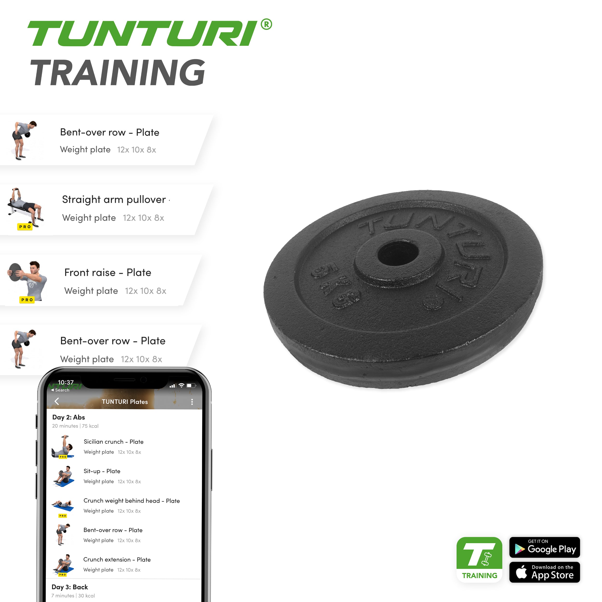 Tunturi Plate Black 5.0kg - Single afbeelding 3