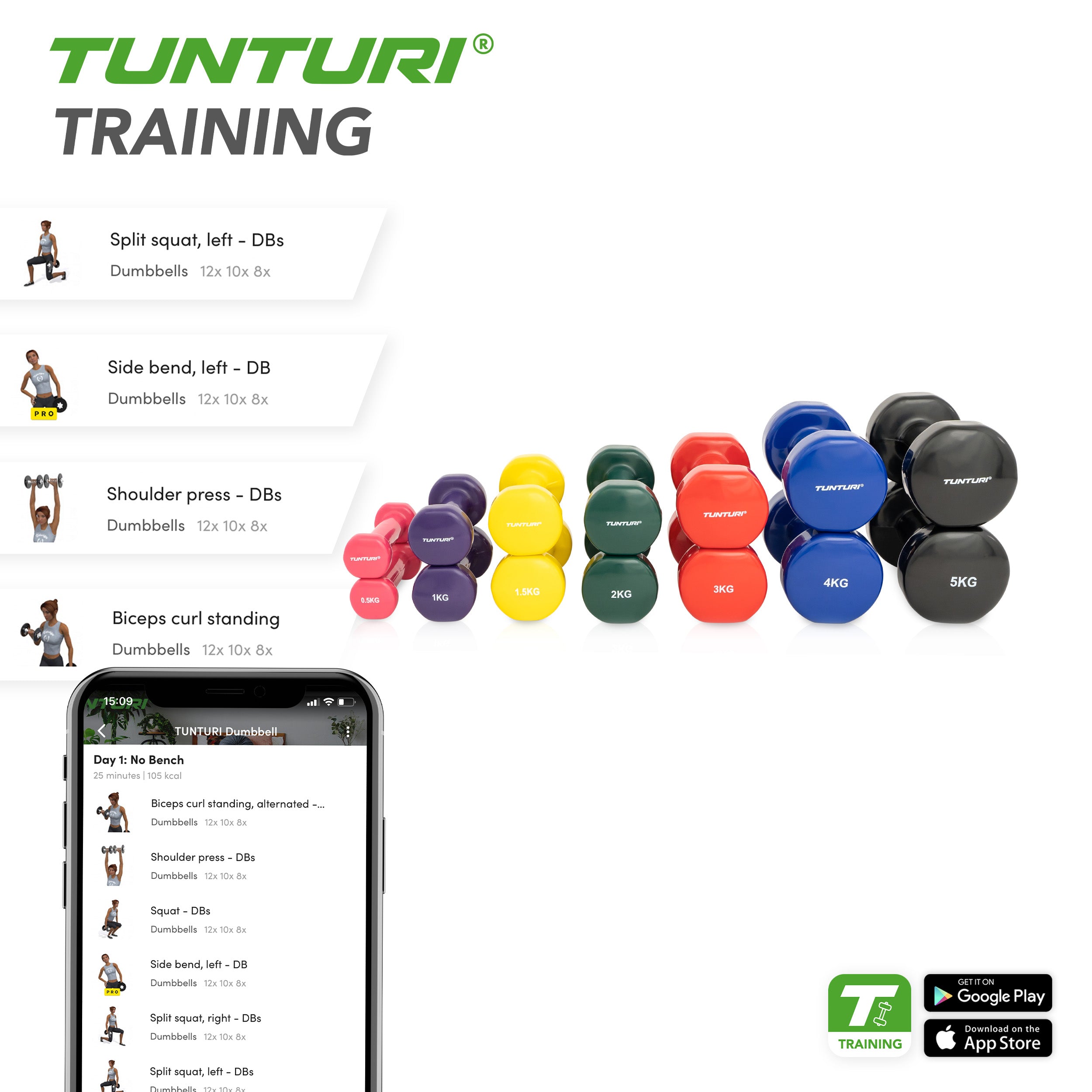 Tunturi Dumbbell Bar 36cm - Screw afbeelding 3
