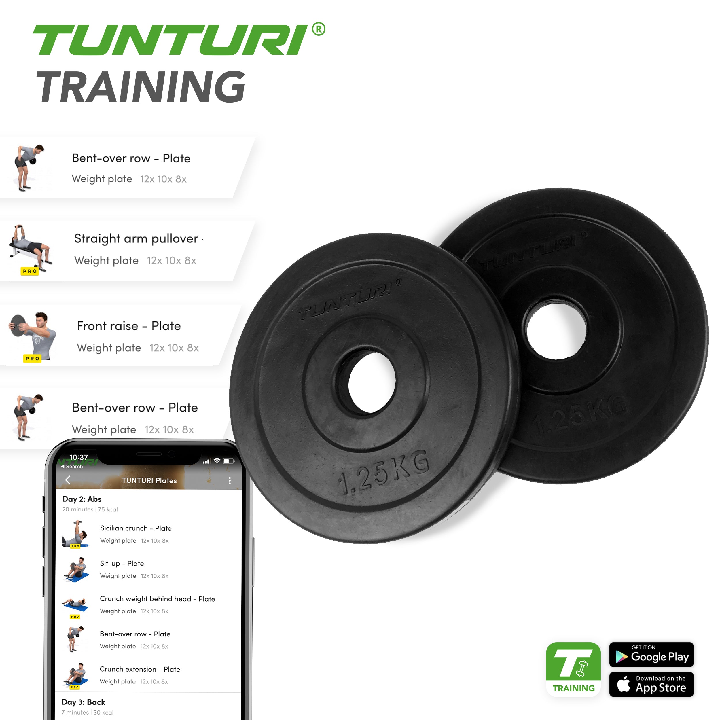 Tunturi Rubber Plates 1.25kg - Pair afbeelding 4