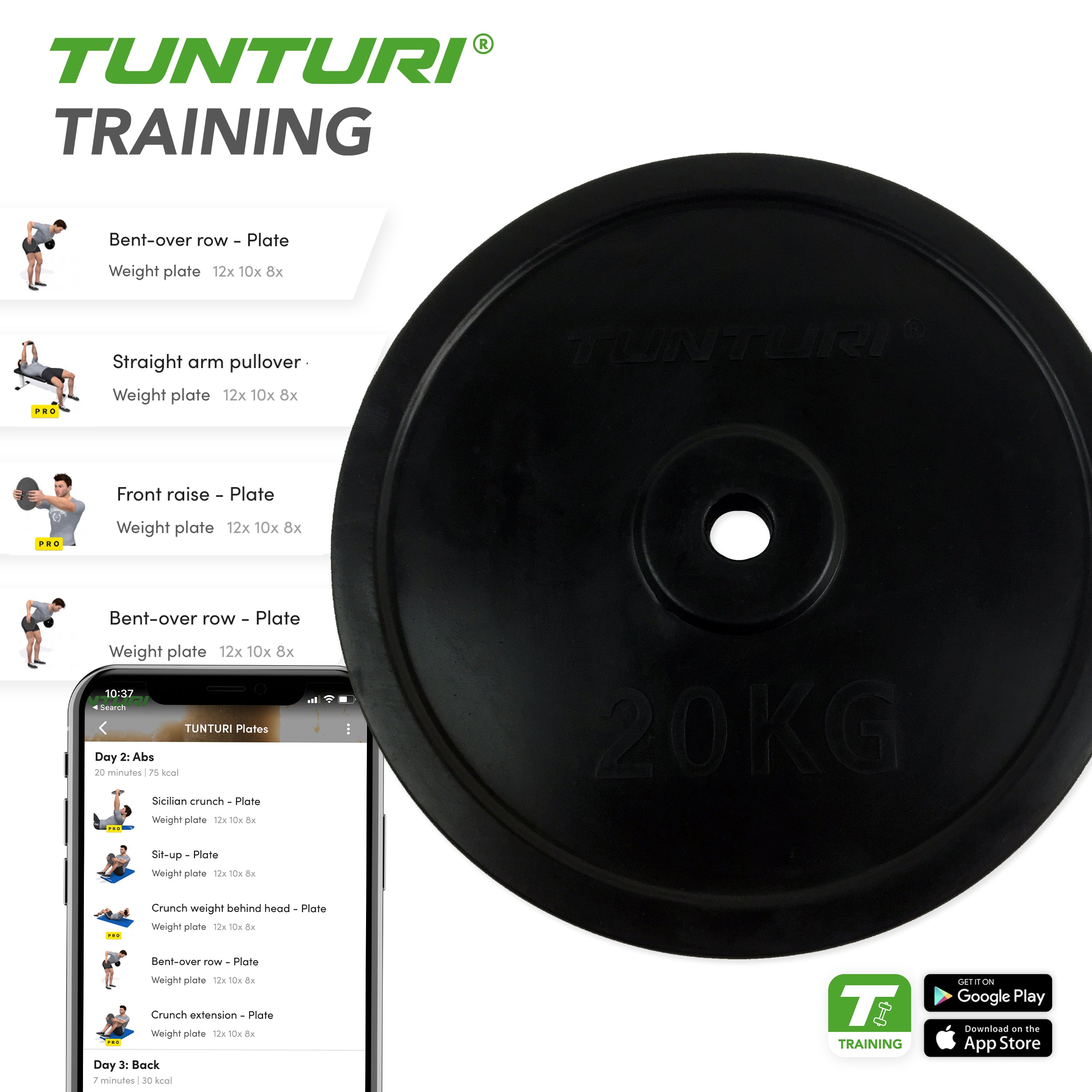 Tunturi Rubber Plate 20.0kg - Single afbeelding 3