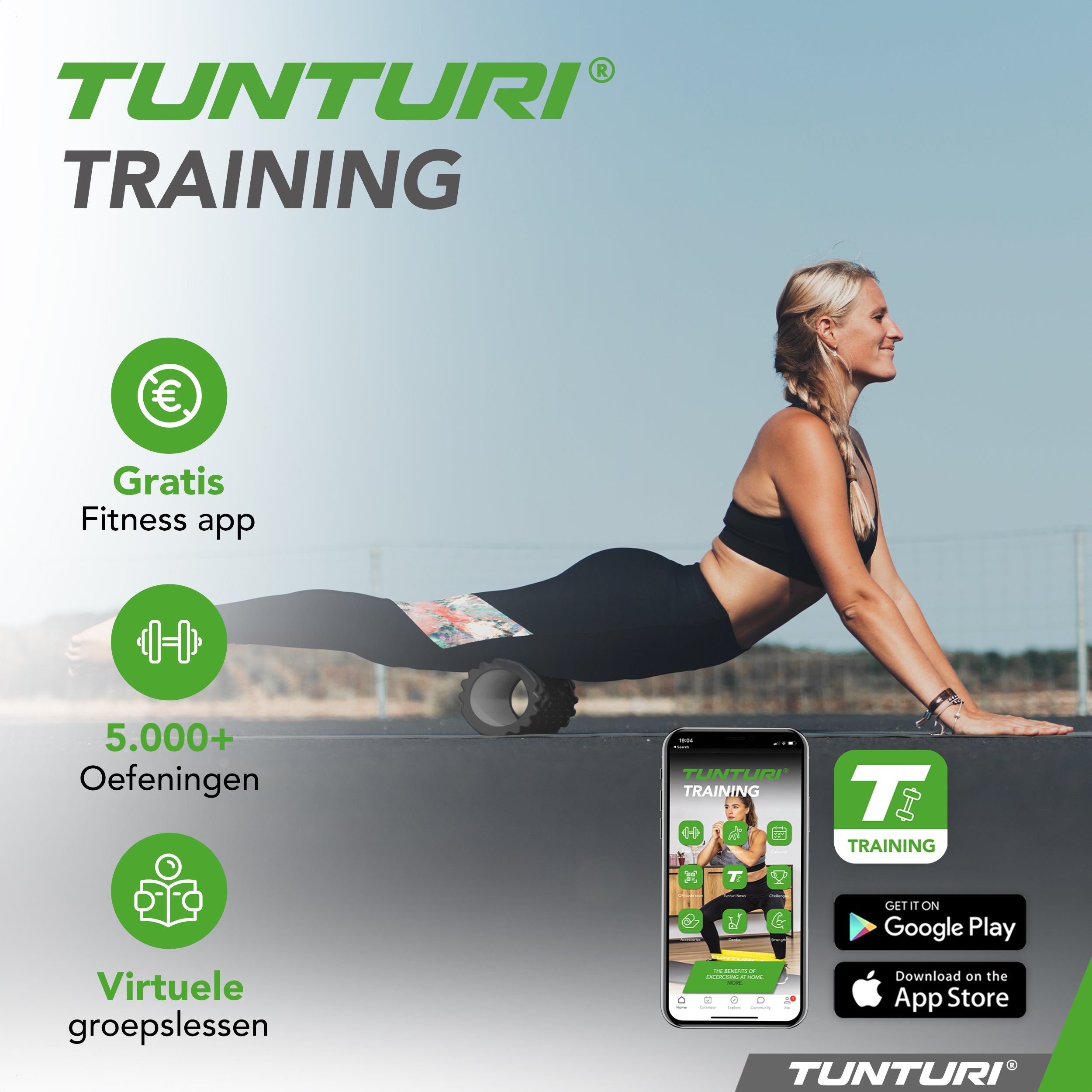 Tunturi Yoga Grid Foam Roller, 33cm, Black afbeelding 2