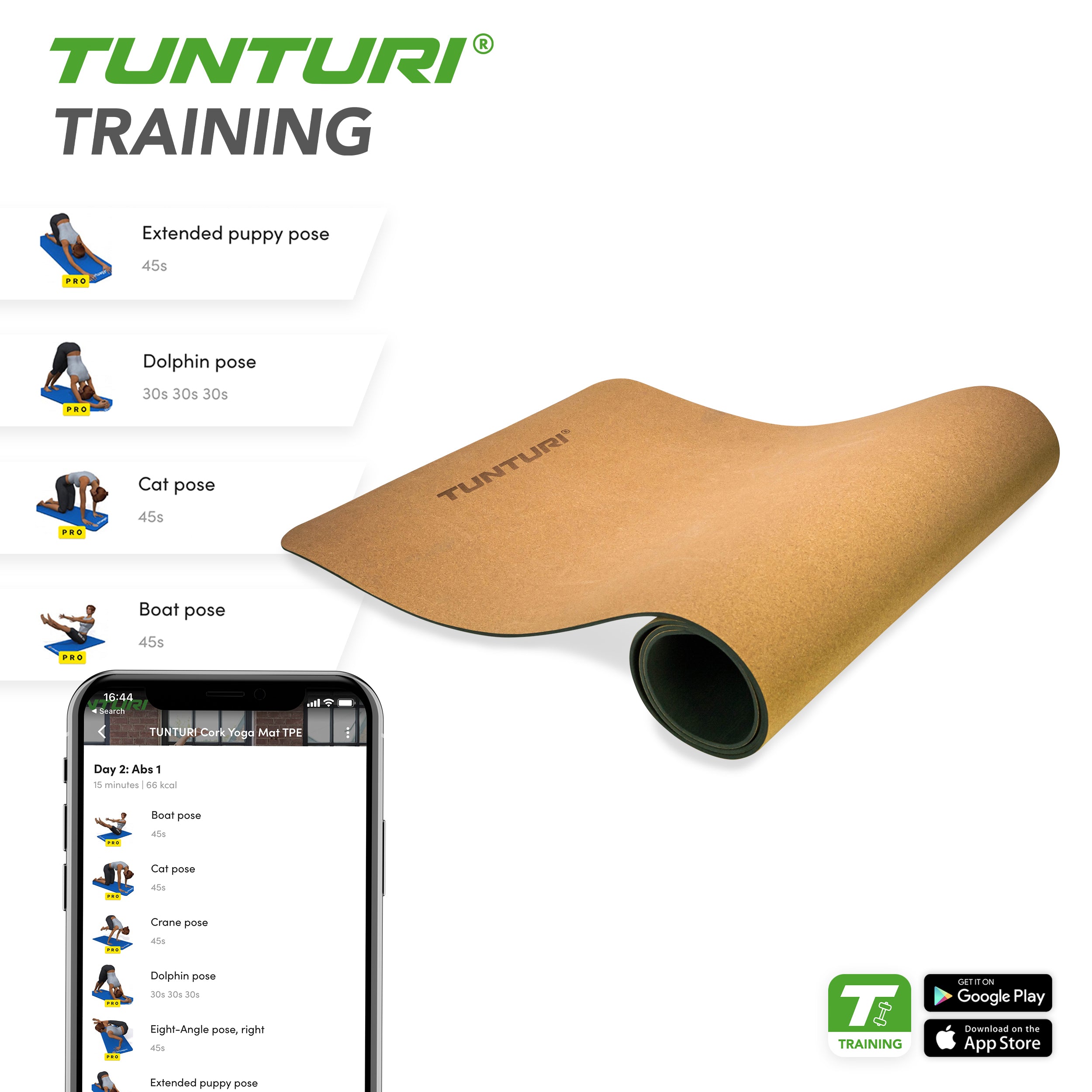Tunturi Cork TPE Yoga Mat afbeelding 7