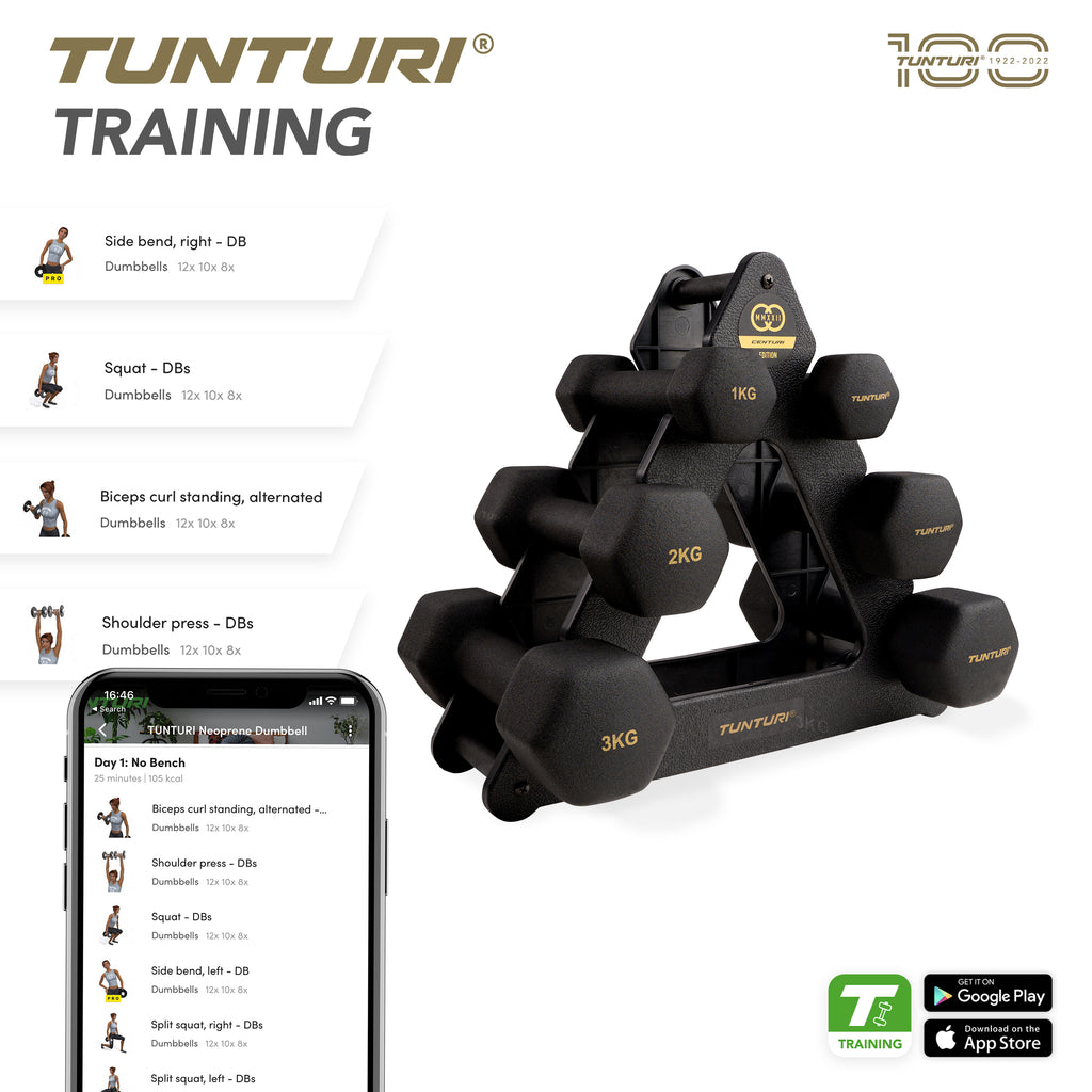 Tunturi Centuri Neopreen Dumbellset 3Prs+Stand afbeelding 9