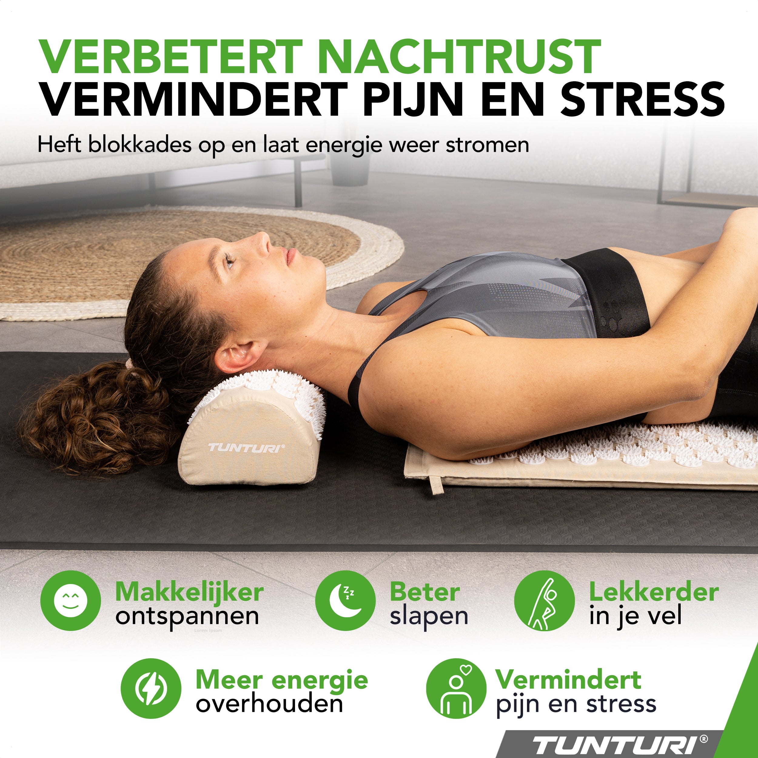 Tunturi Acupressure Mat And Pillow, Beige afbeelding 7
