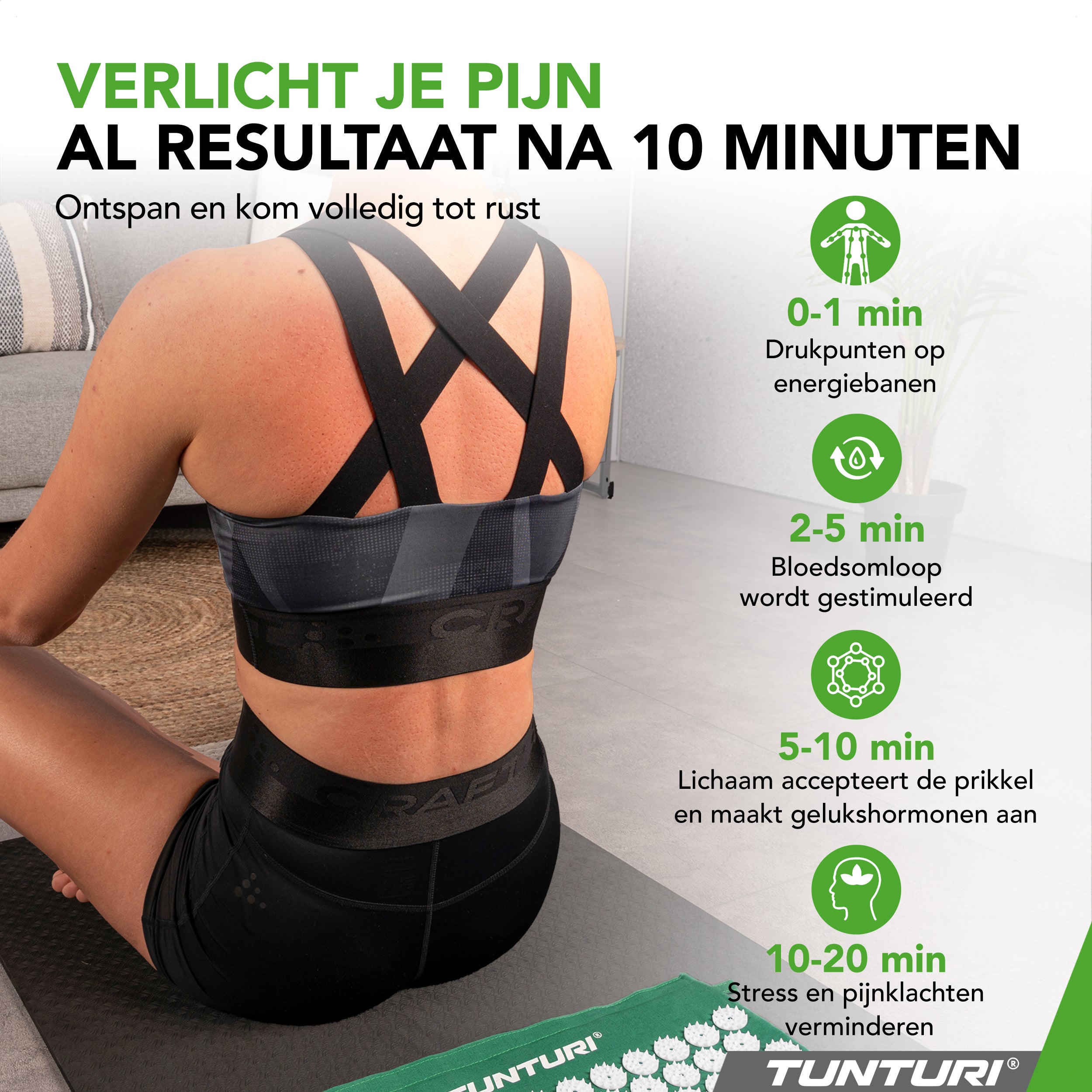 Tunturi Acupressure Mat And Pillow, Green afbeelding 2